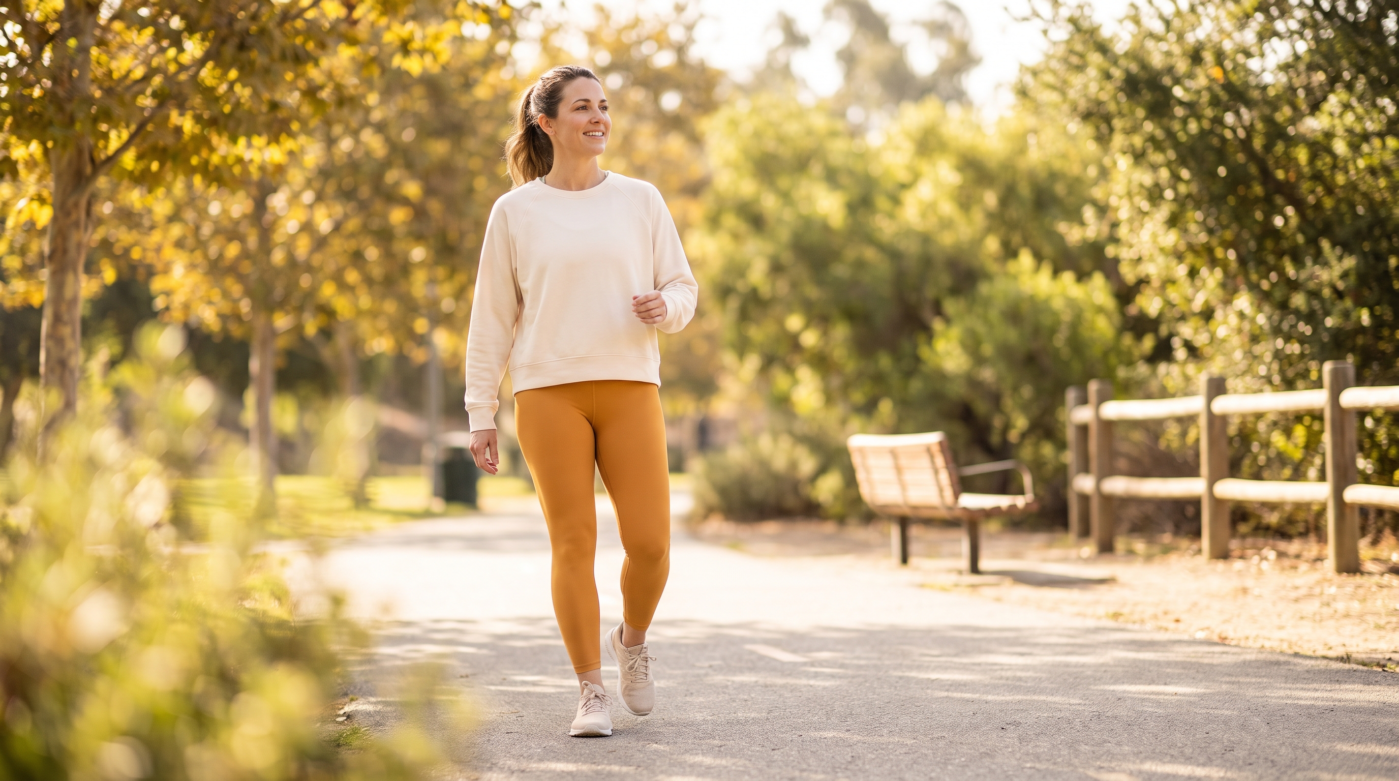 person checking step count on phone while walking outdoors
