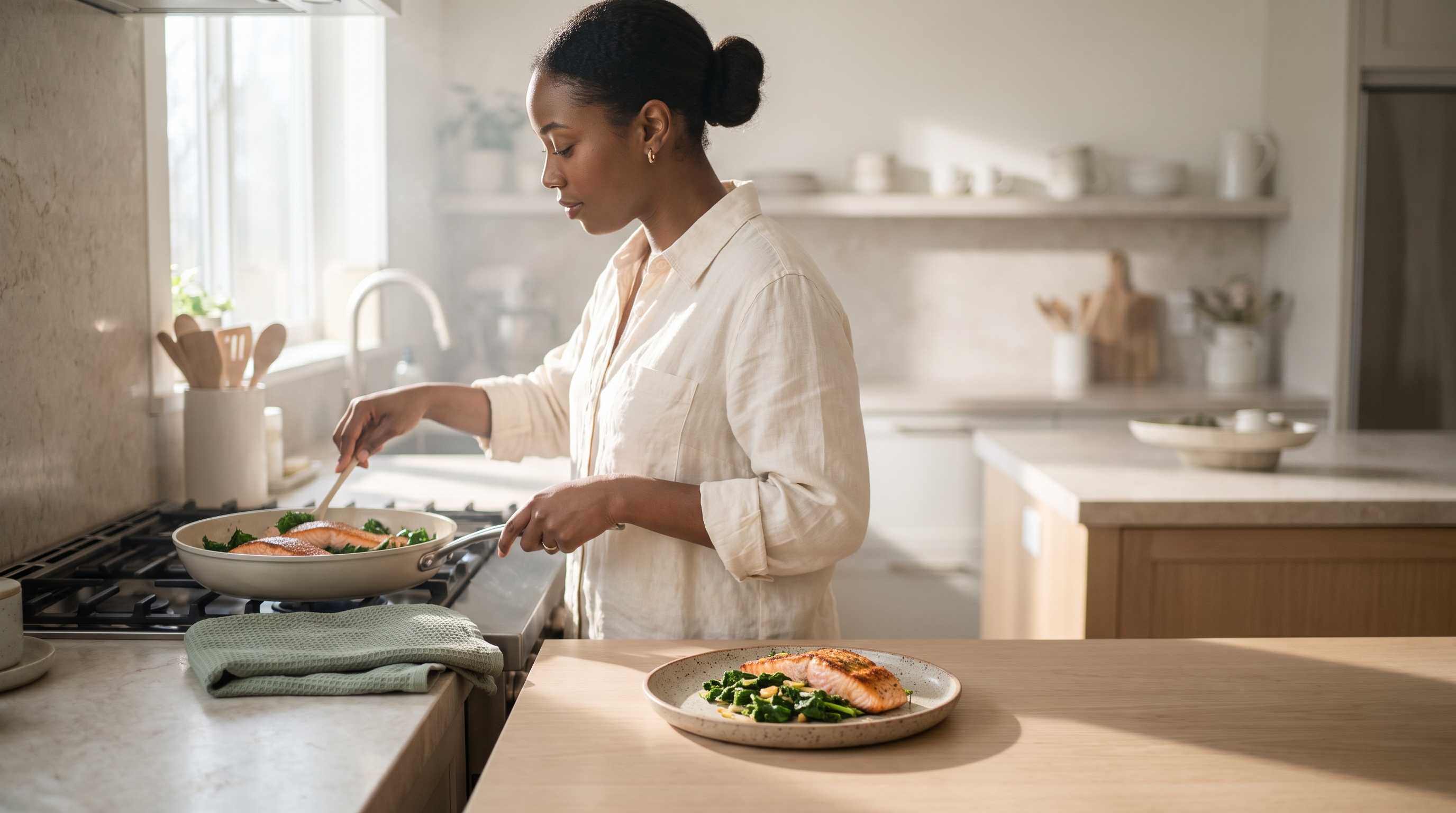 person logging a meal on a phone at a kitchen table