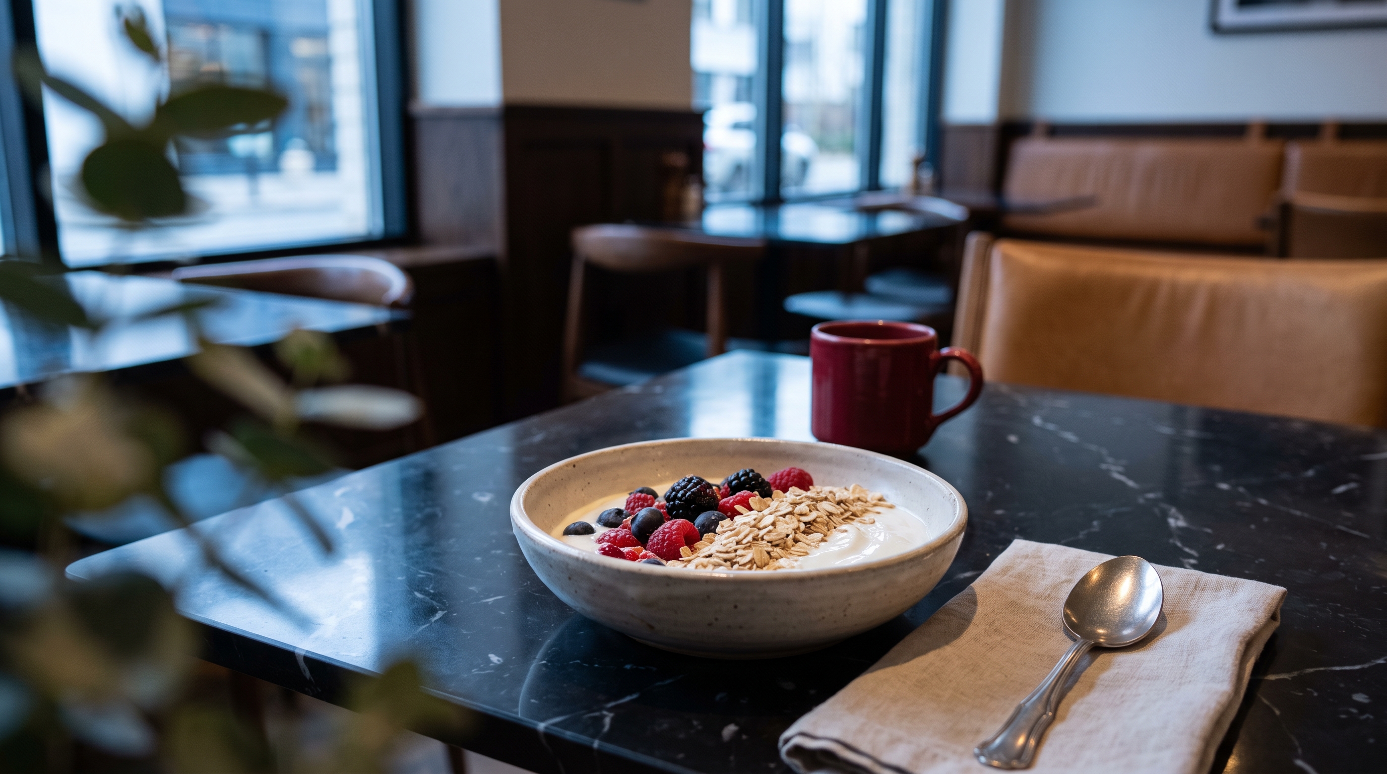 bowl of yoghurt with berries and oats