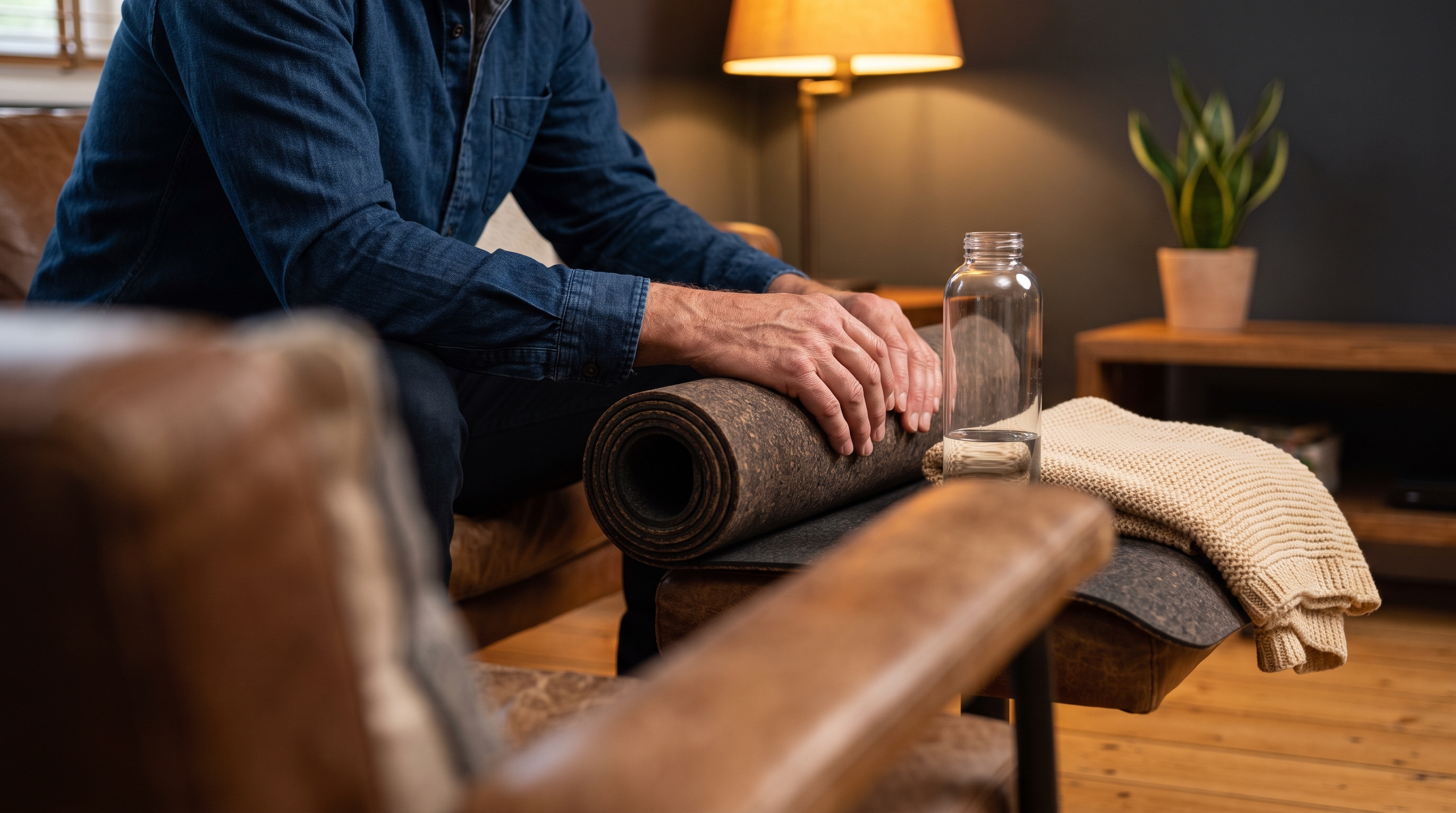 man relaxing at home following a kegel exercise routine