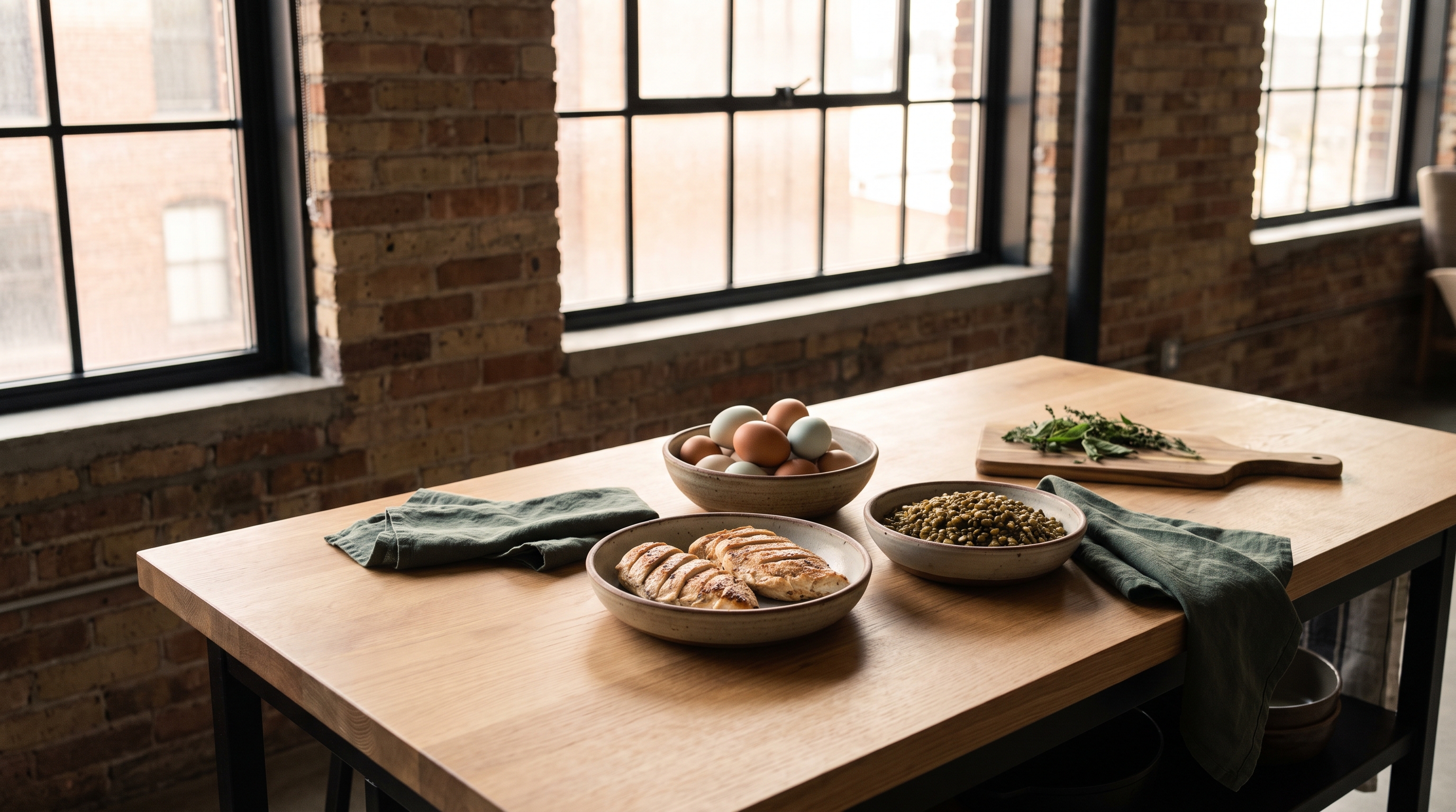 variety of protein foods on a kitchen counter