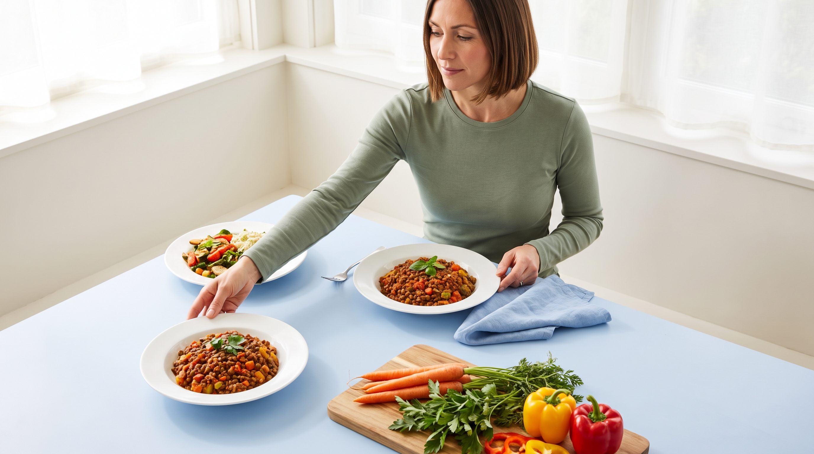 chopping vegetables on wooden board in home kitchen