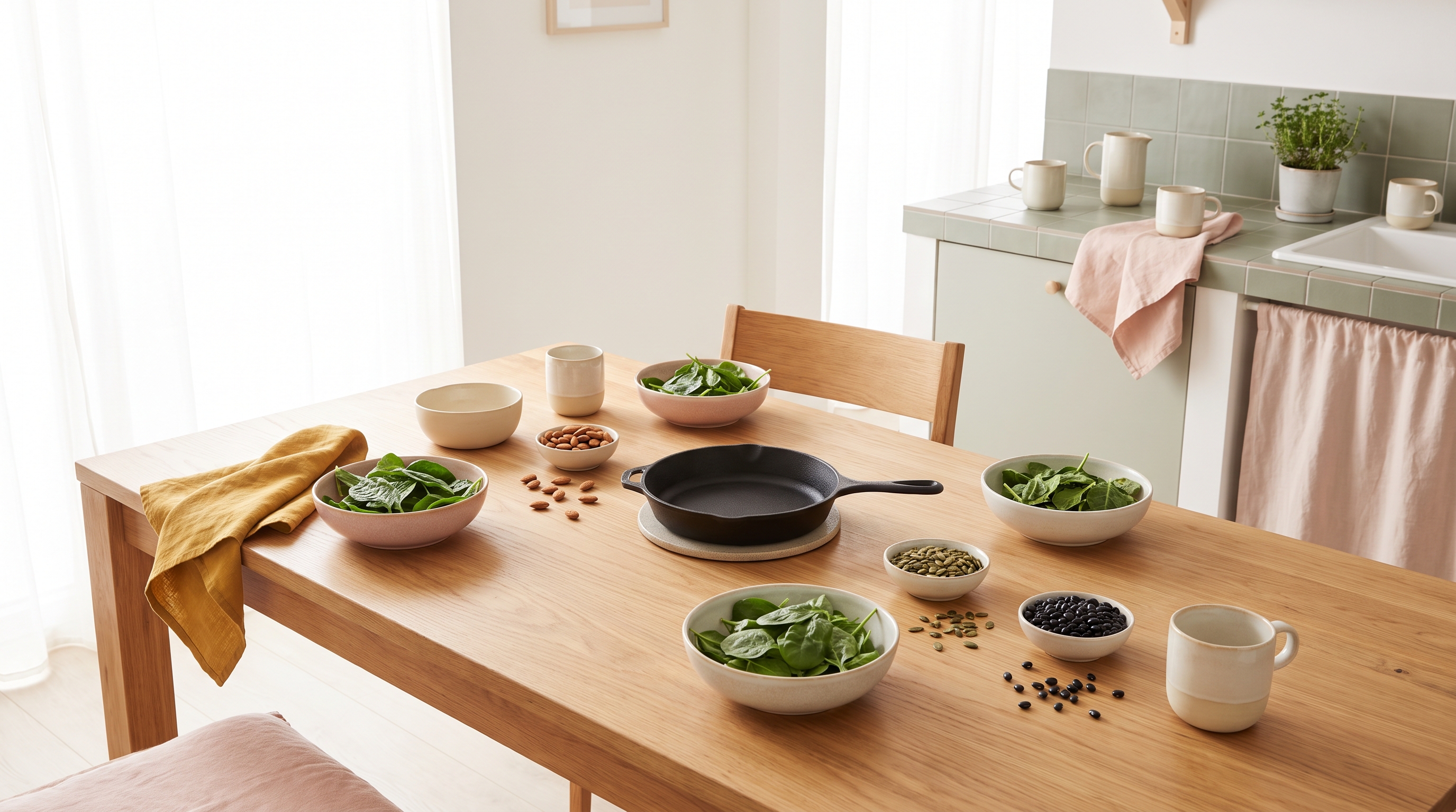 variety of magnesium rich foods on a wooden table