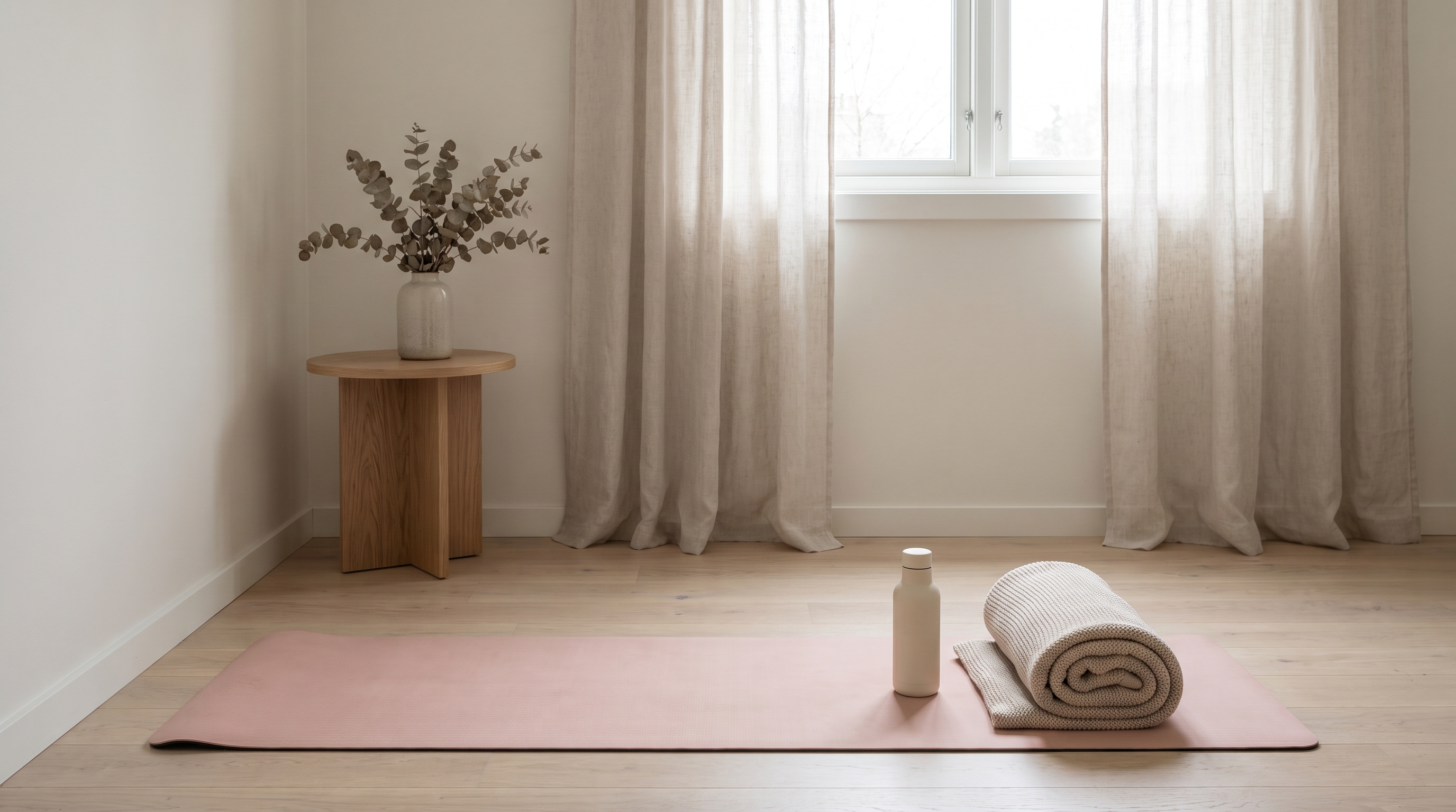 woman sitting cross-legged on floor doing a gentle stretch