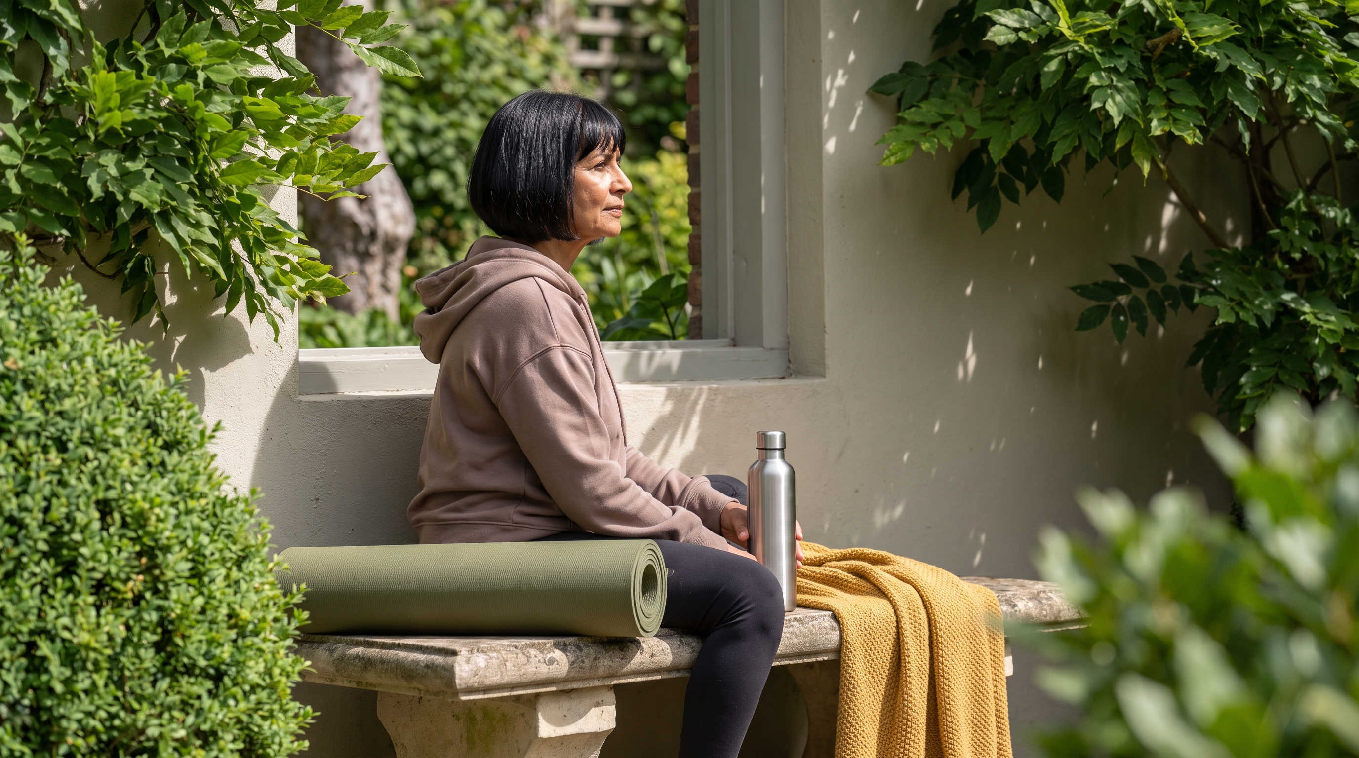 person practising qigong at home