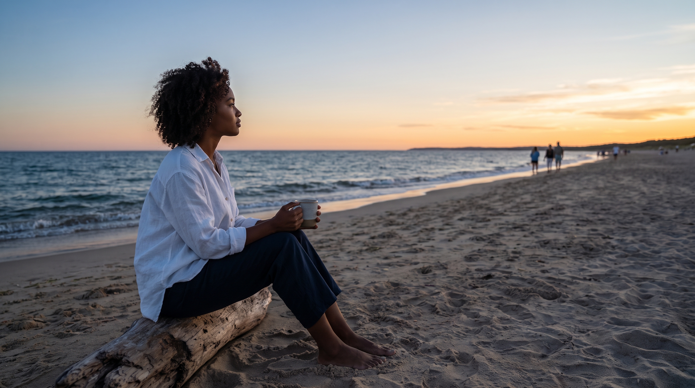 woman checking phone while sitting by window at sunrise