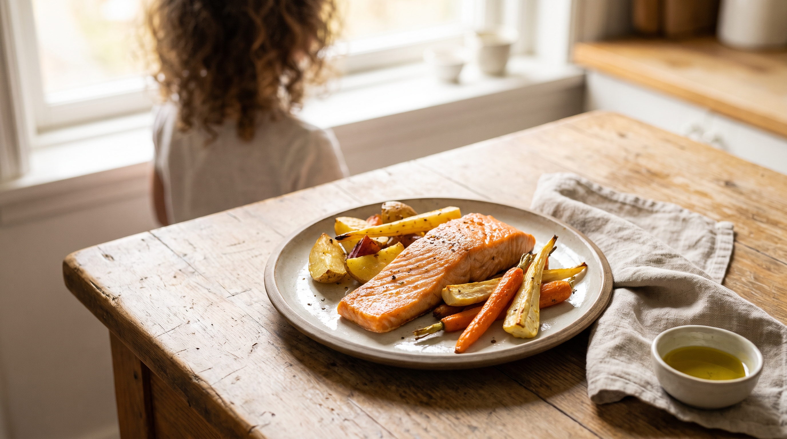 colourful plate of vegetables and oily fish