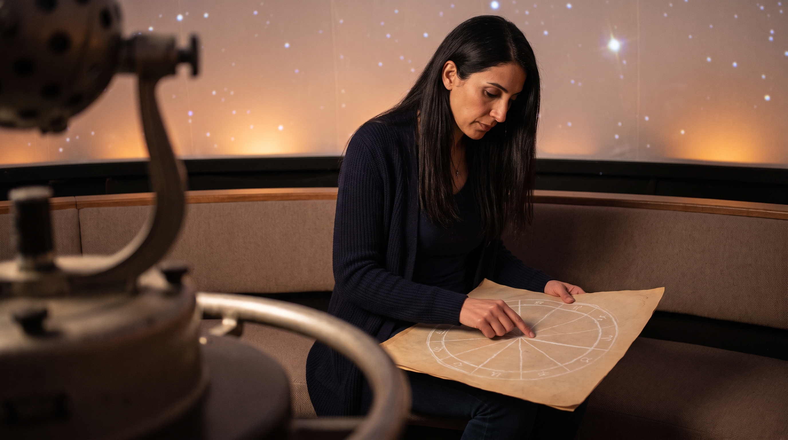 person tracing a hand drawn wheel chart divided into twelve sections