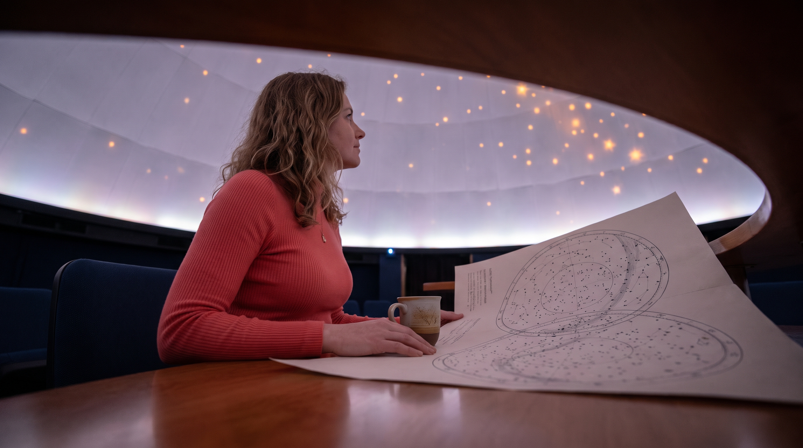 two overlapping star charts drawn on paper