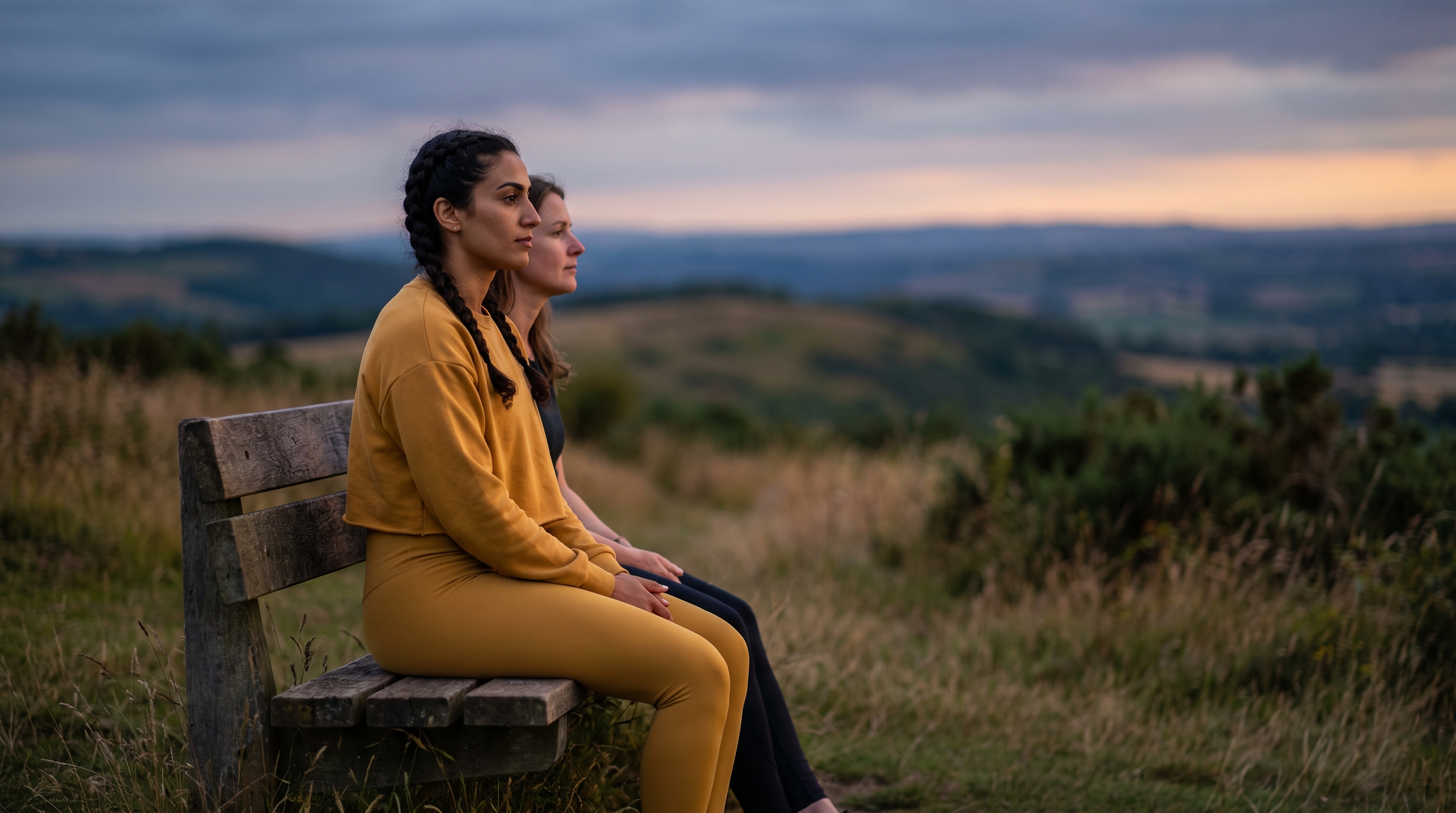 couple sitting quietly together at dusk
