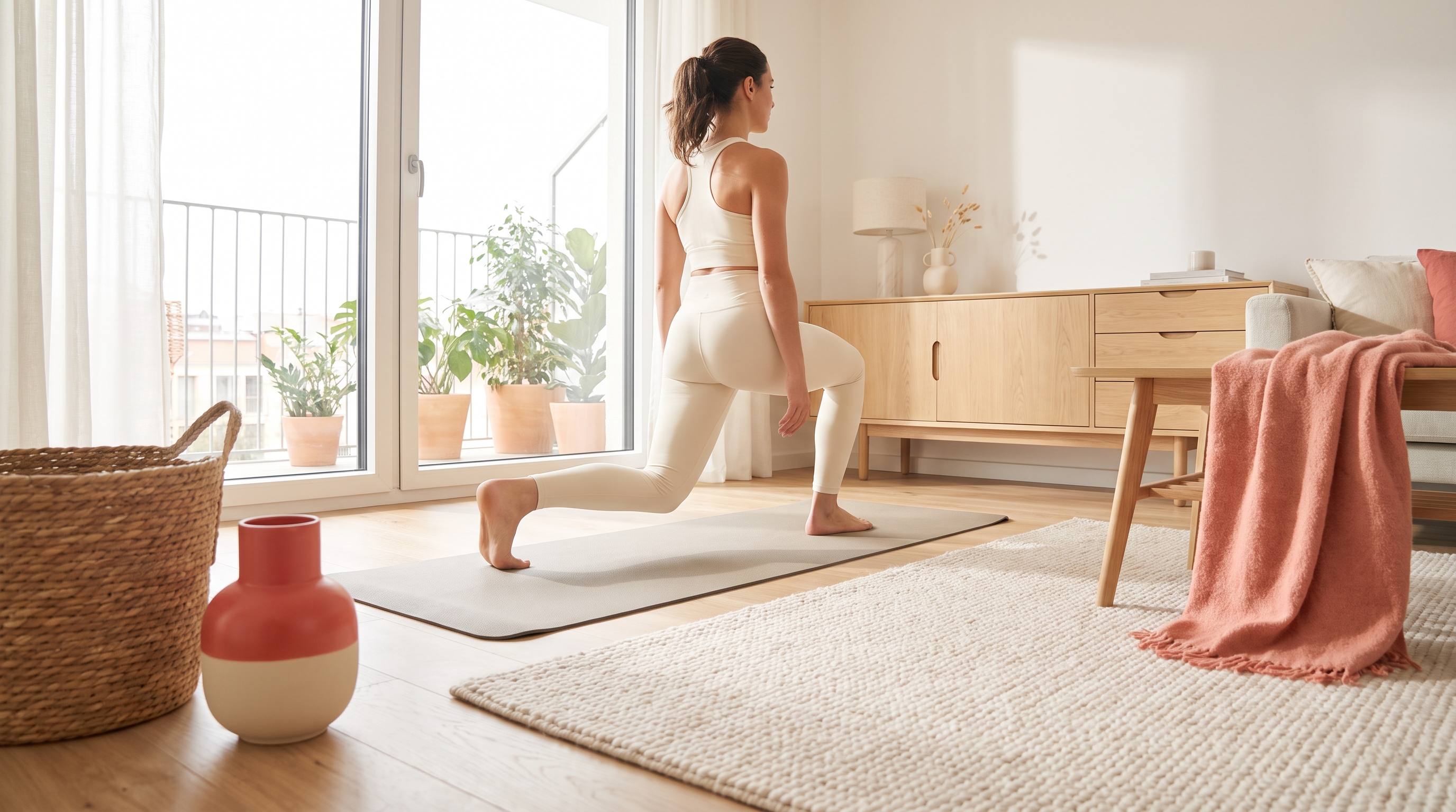 woman doing a home workout in her living room