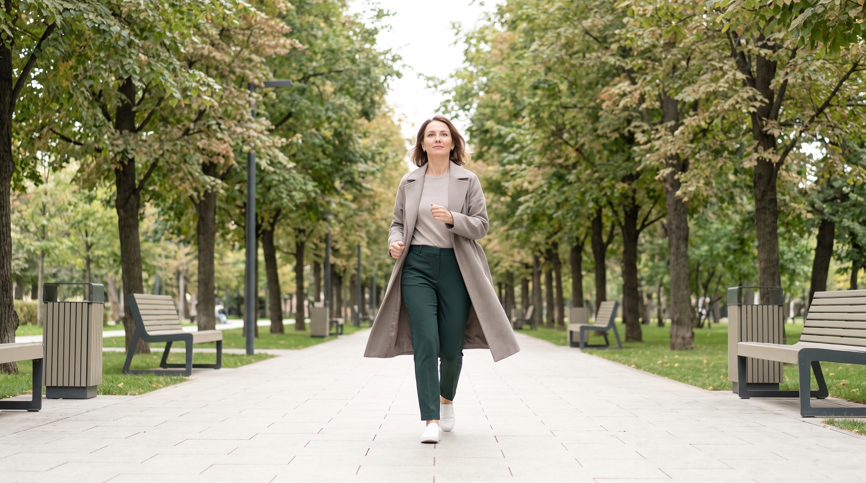 person checking step counter on wrist while walking outdoors