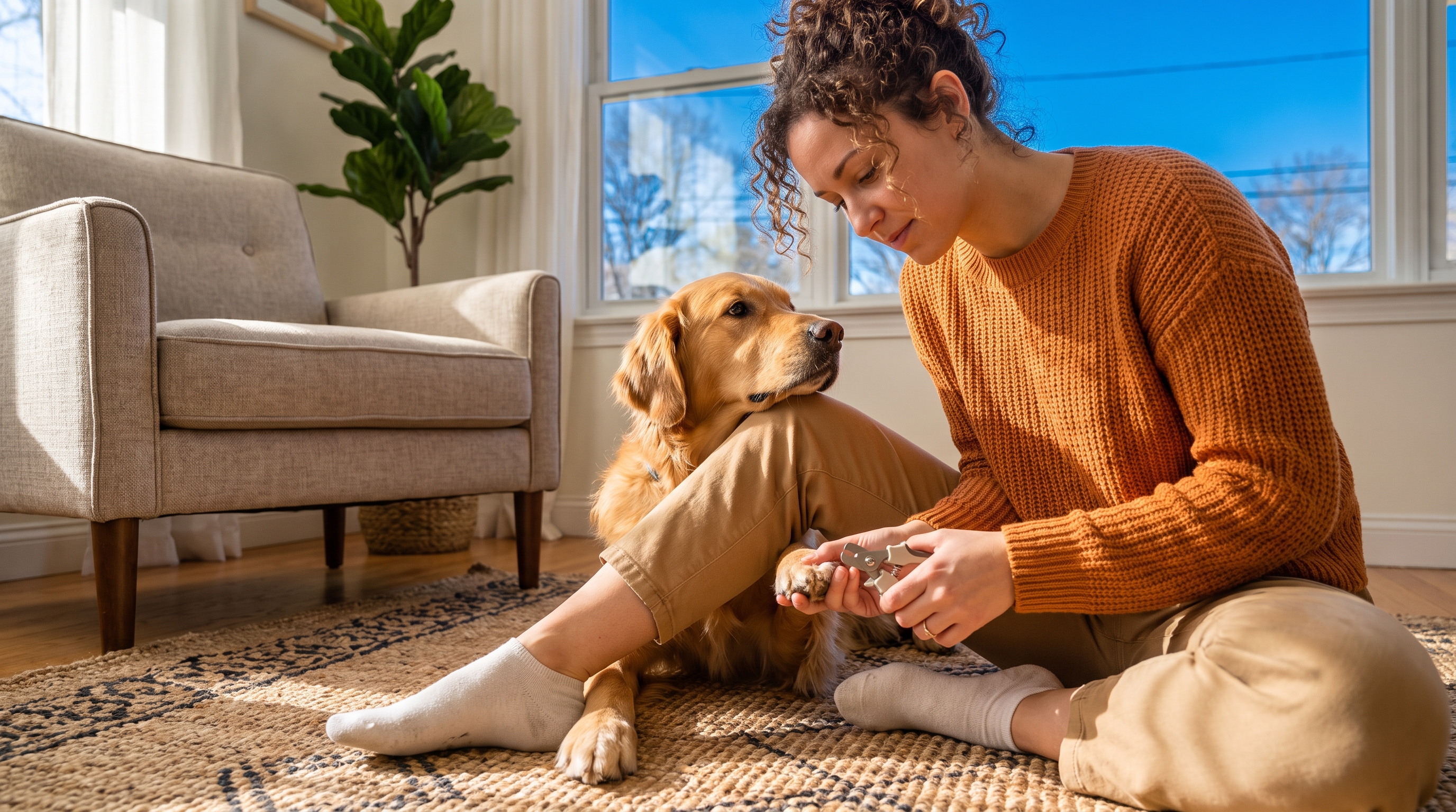 person gently holding a dog paw to trim nails