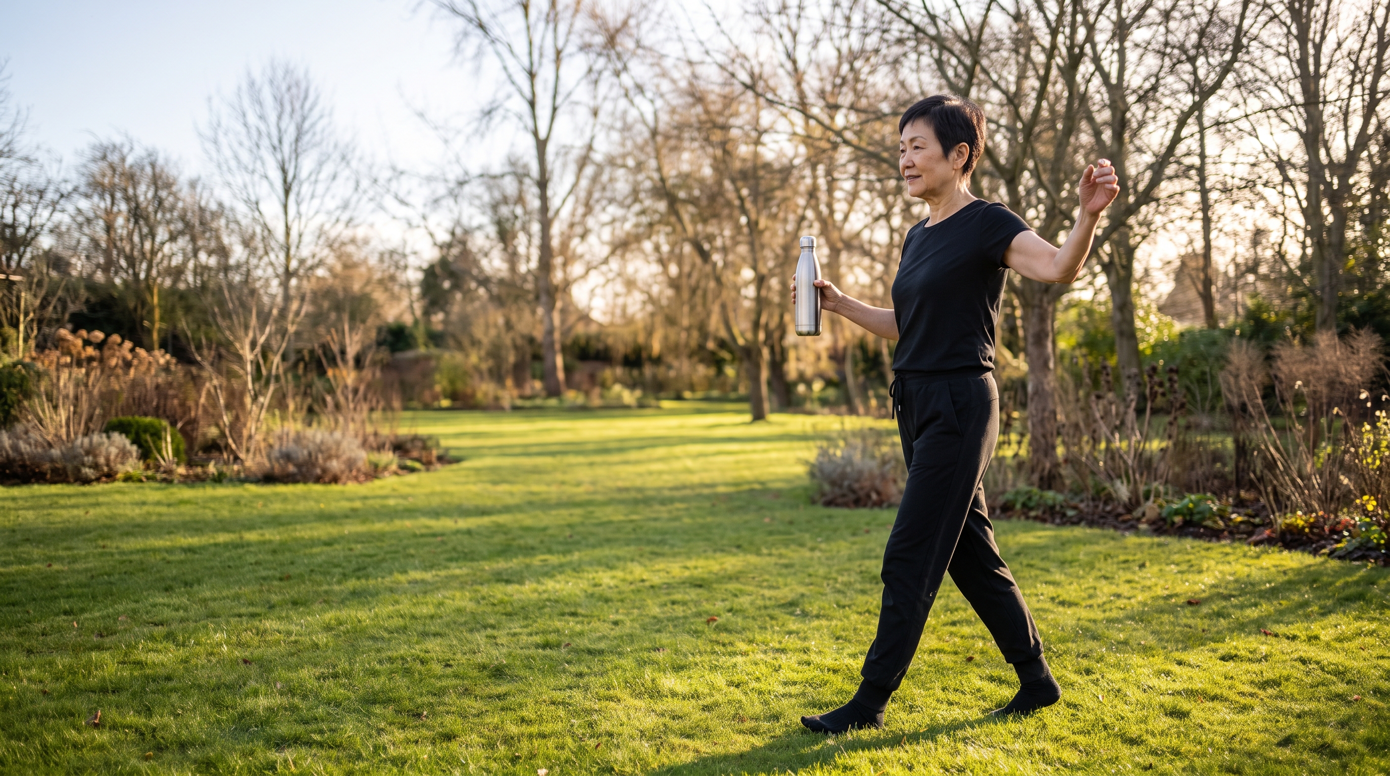 person doing a walking yoga session at home
