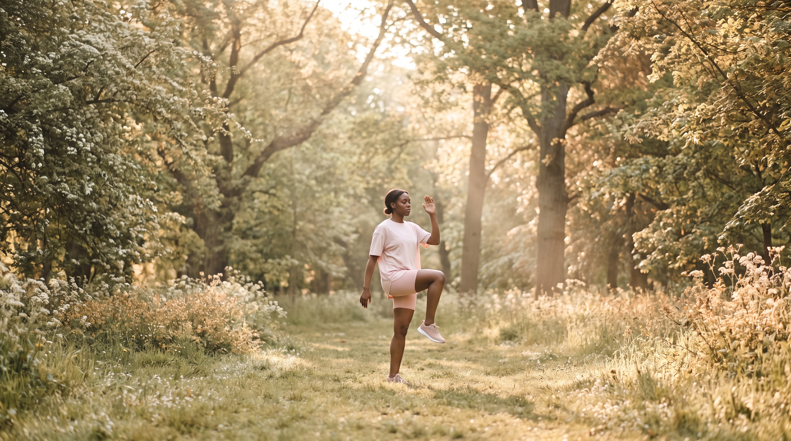 person doing a walking yoga session at home