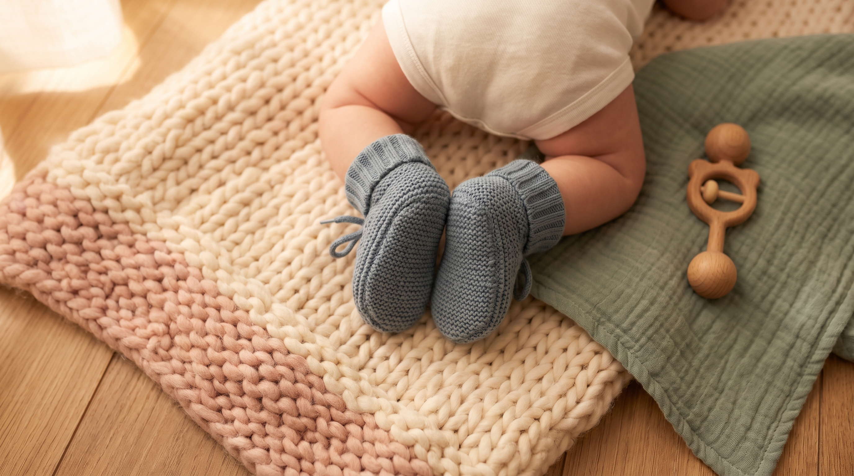 newborn lying on tummy on a blanket during floor time