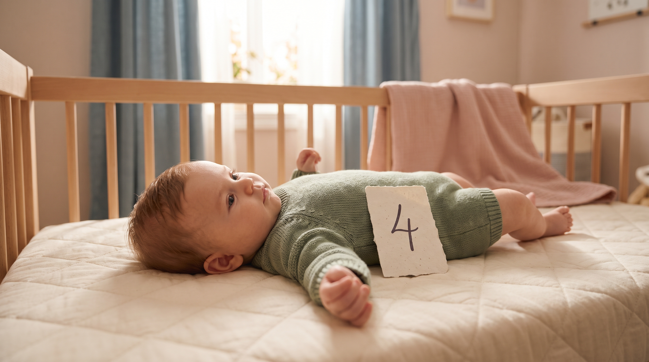 baby lying next to a handwritten month number card