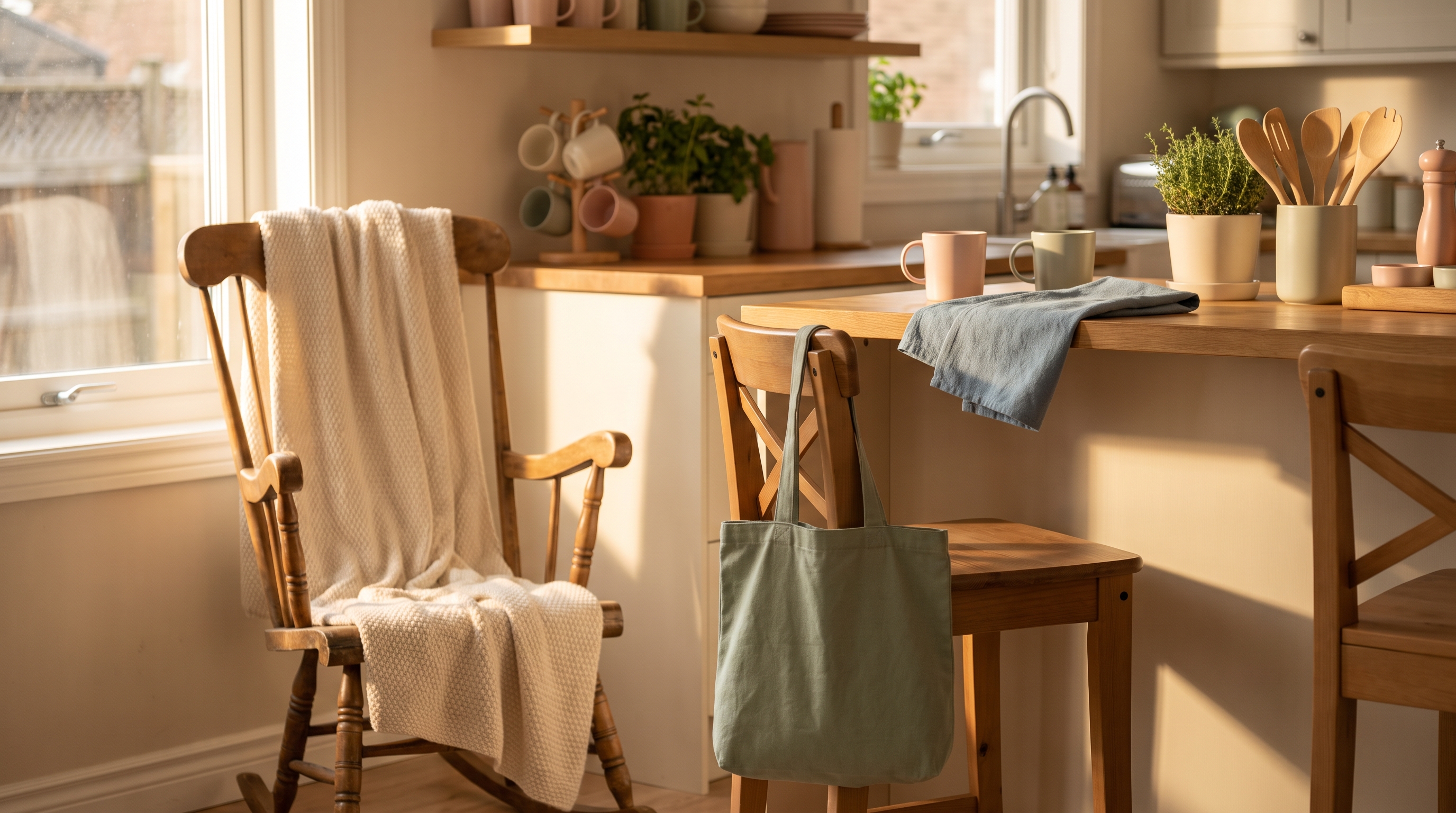 A mother in her early 30s holding her baby in a rocking chair