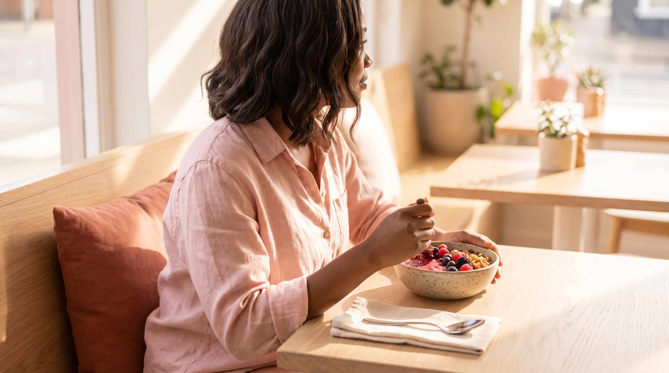 bowl of oats with berries on kitchen table
