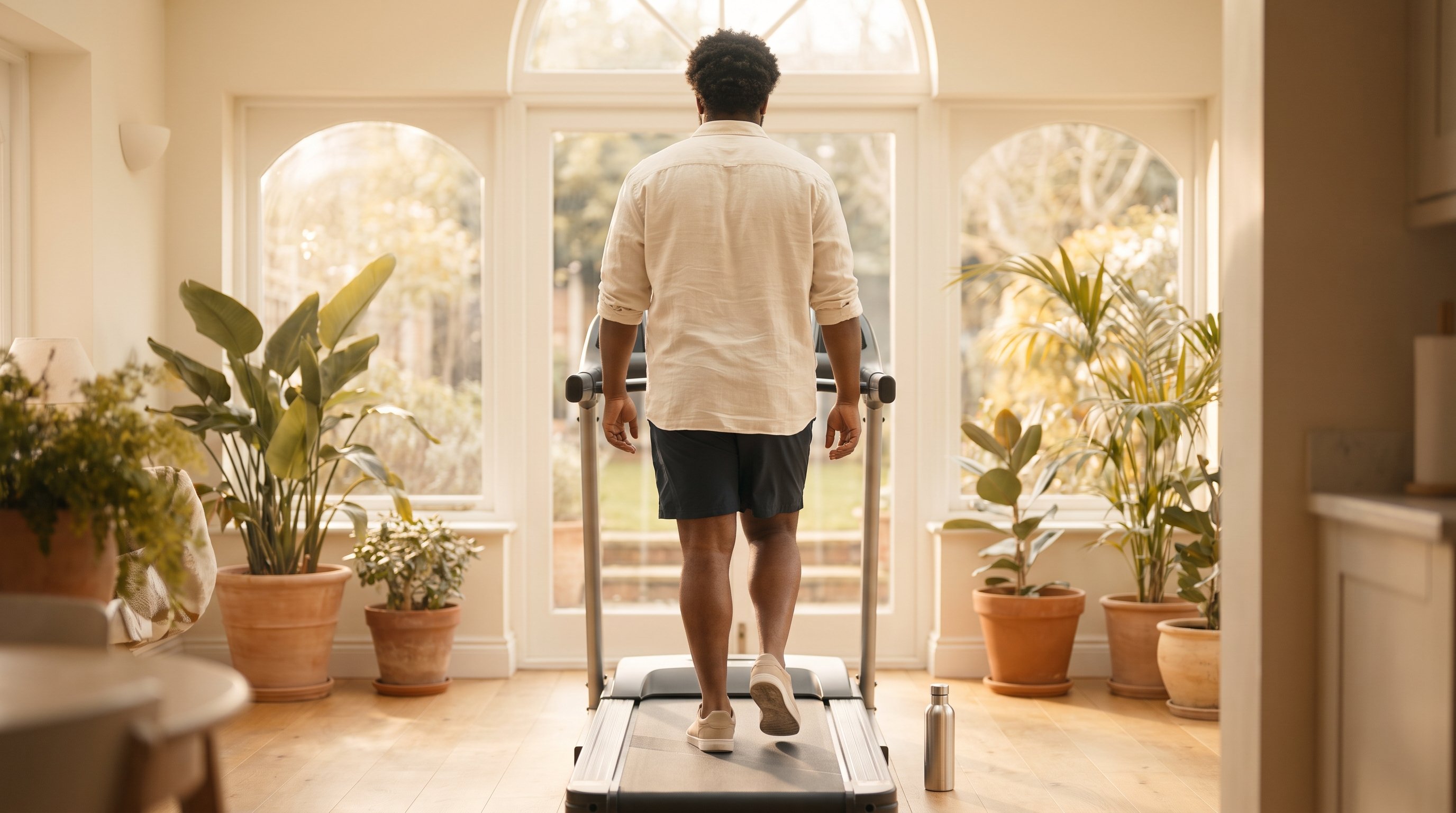 person walking on an inclined treadmill at a steady pace