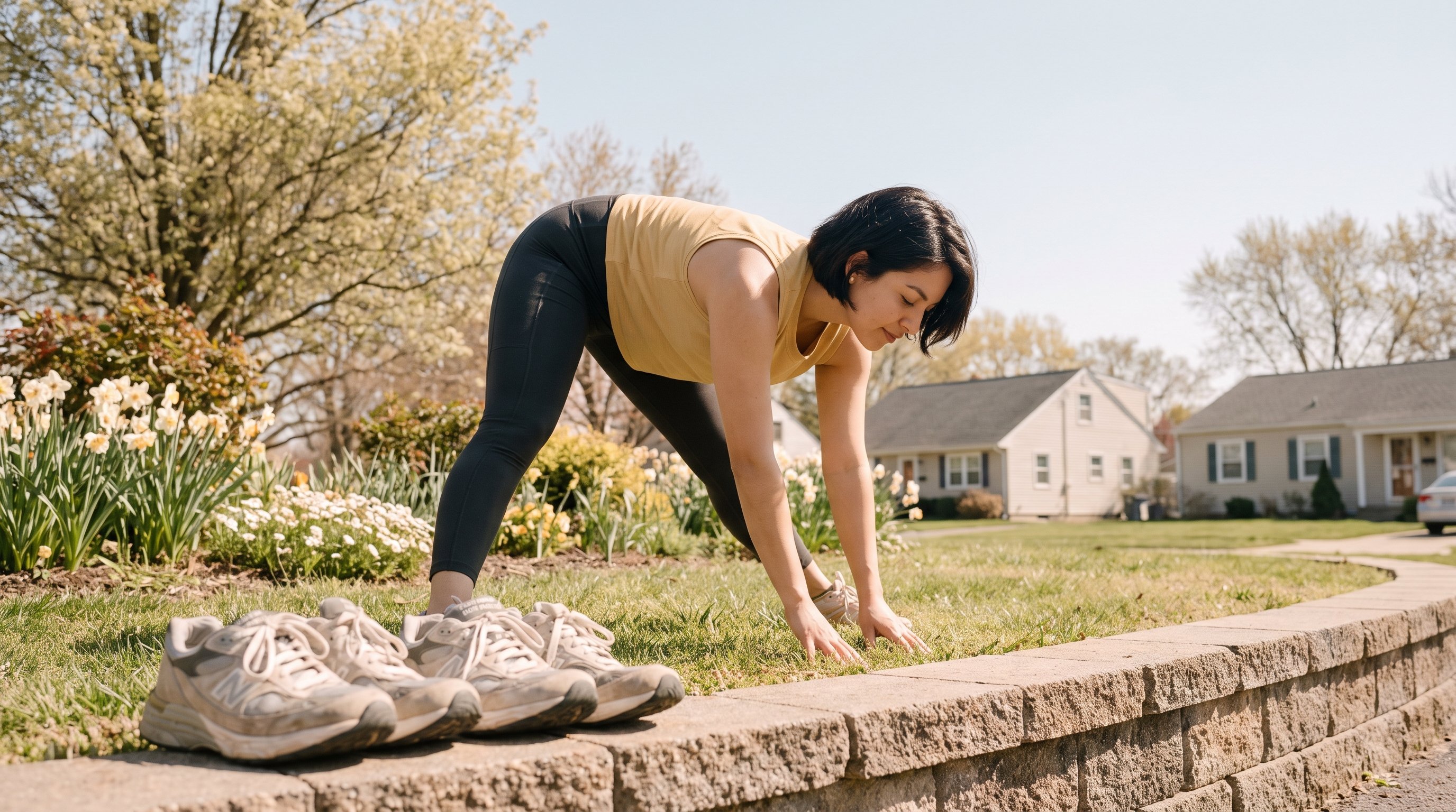 runner stretching tired legs after an interval session outdoors