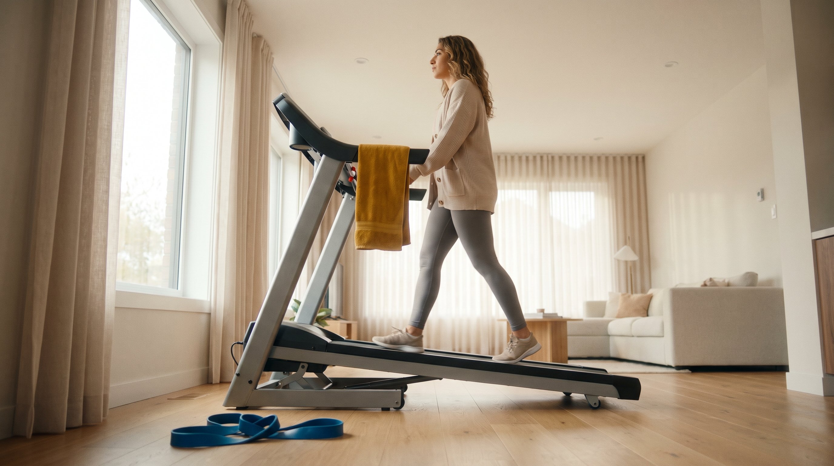 woman walking on an inclined treadmill in a gym