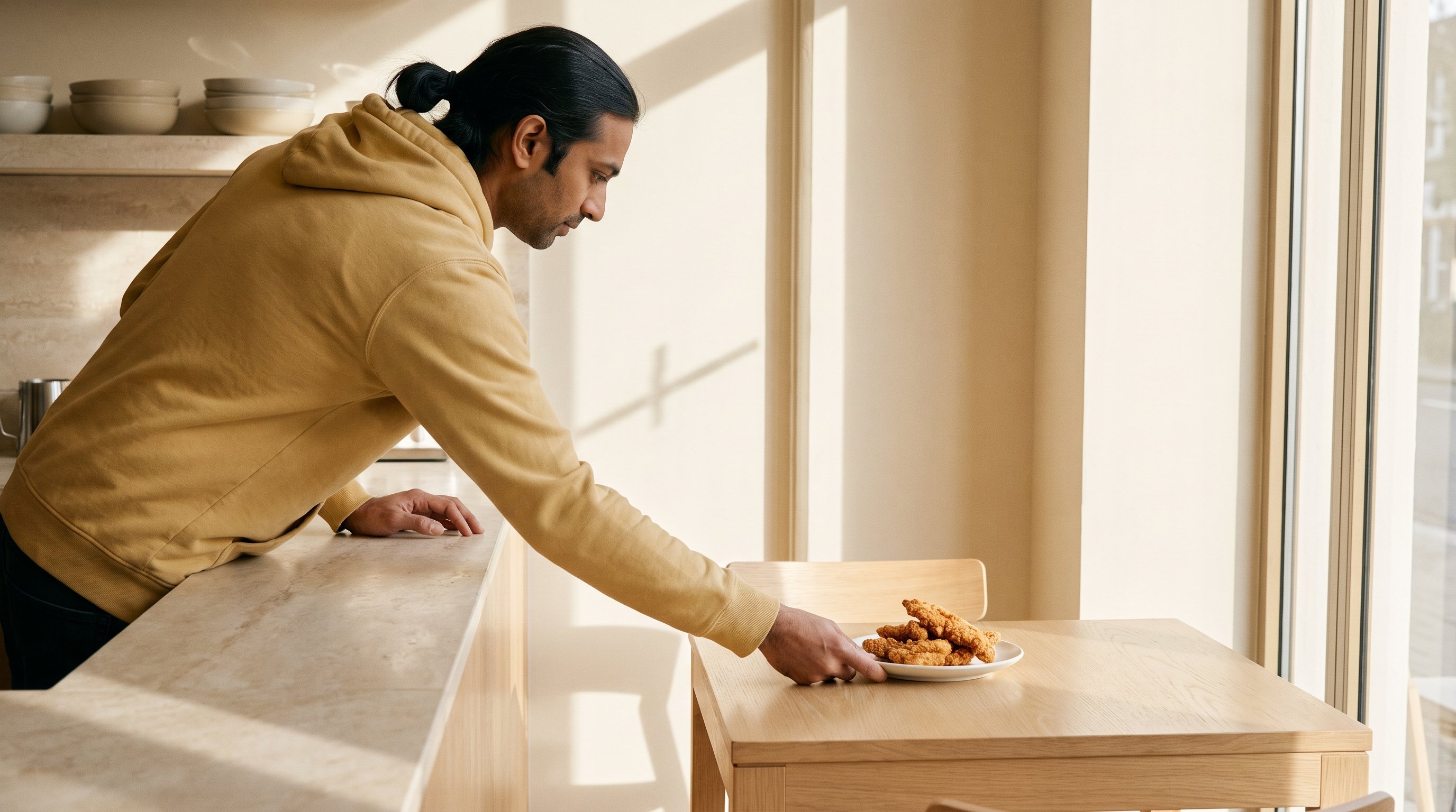 person slicing raw chicken breast into strips on a cutting board