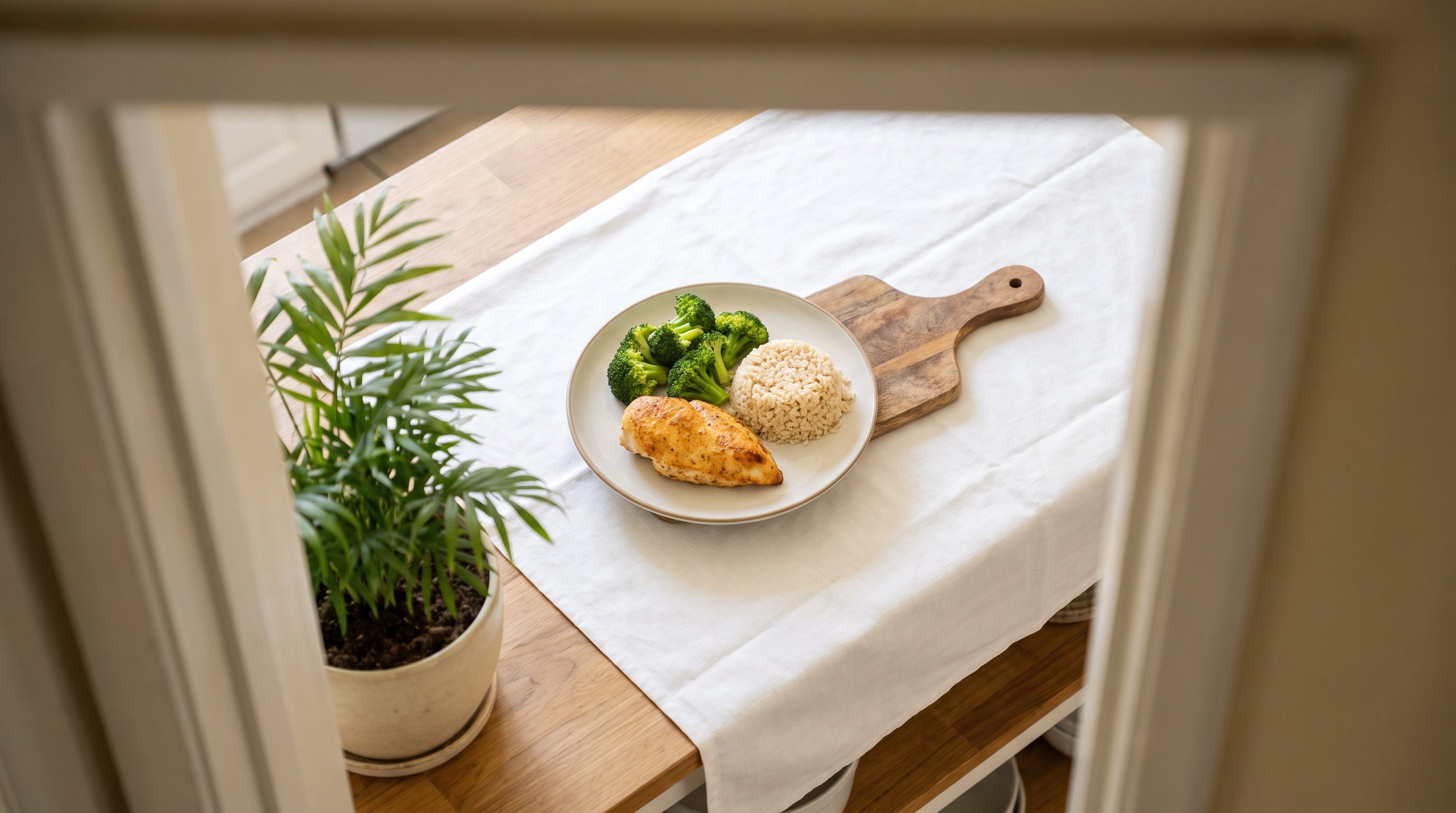 grilled chicken breast with steamed broccoli and brown rice on a plate
