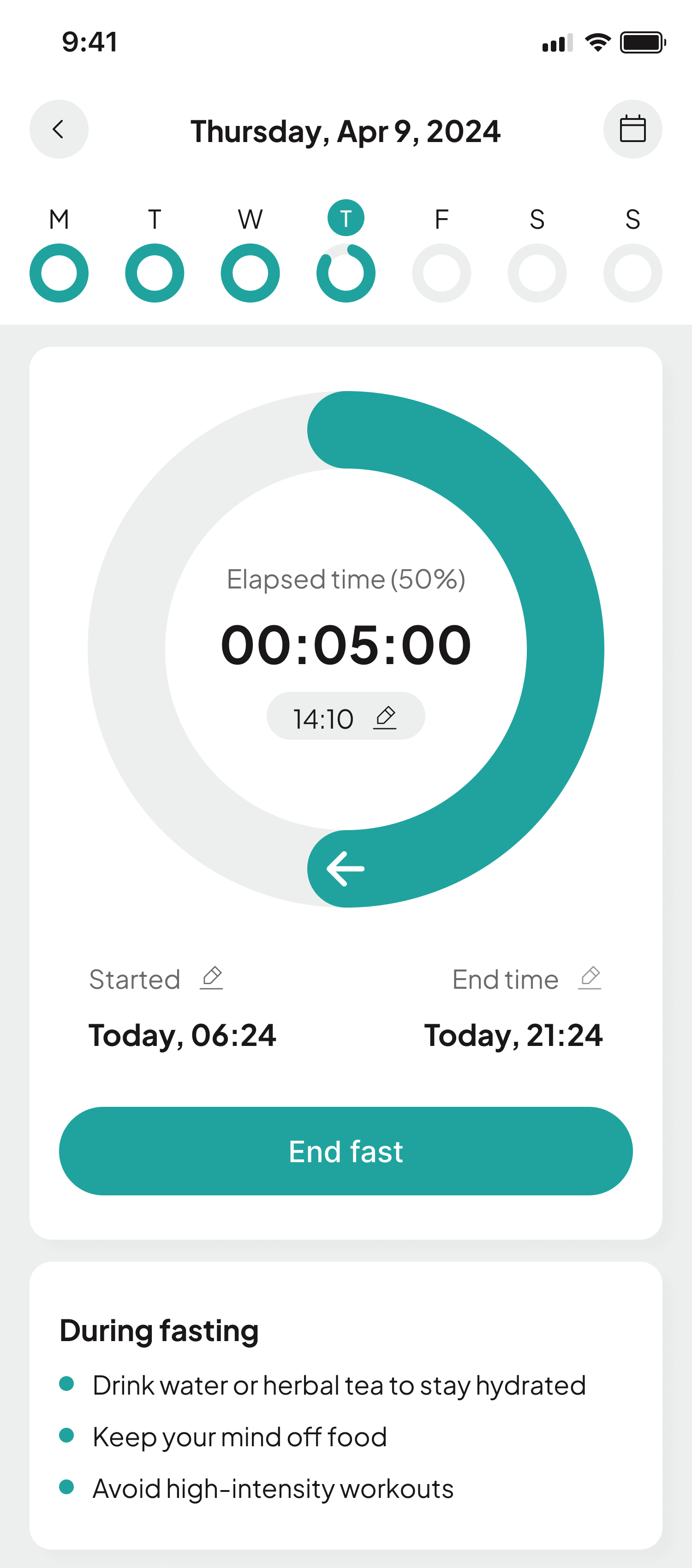 fasting timer in progress