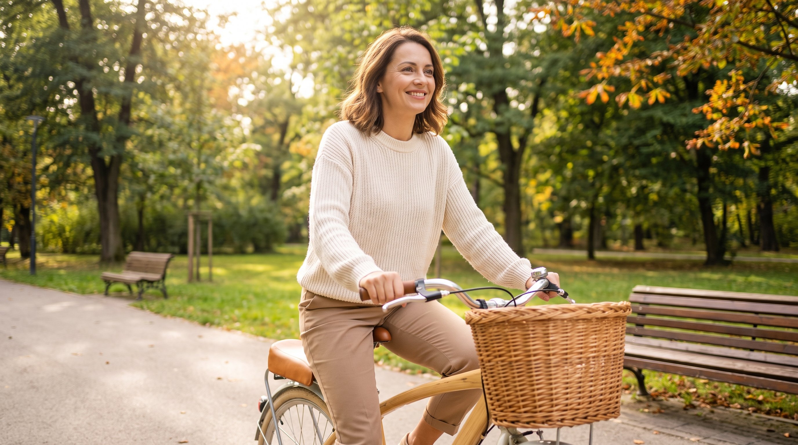 man cycling on a quiet residential street during a lunch break