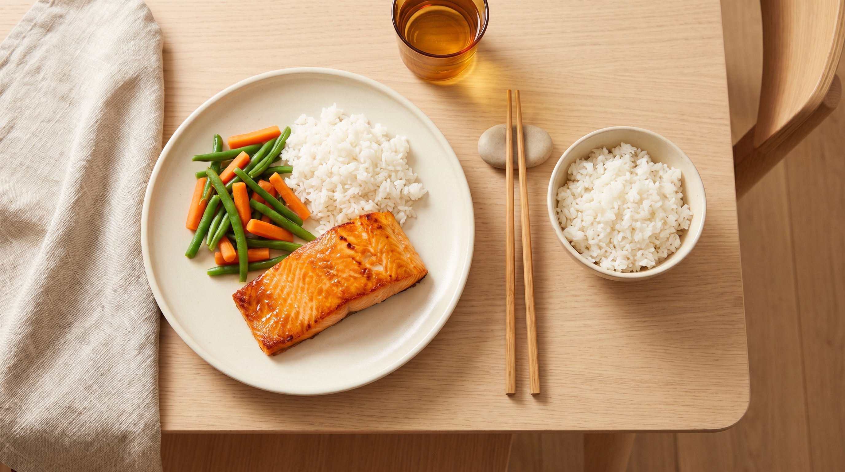 plated meal with vegetables rice and grilled protein