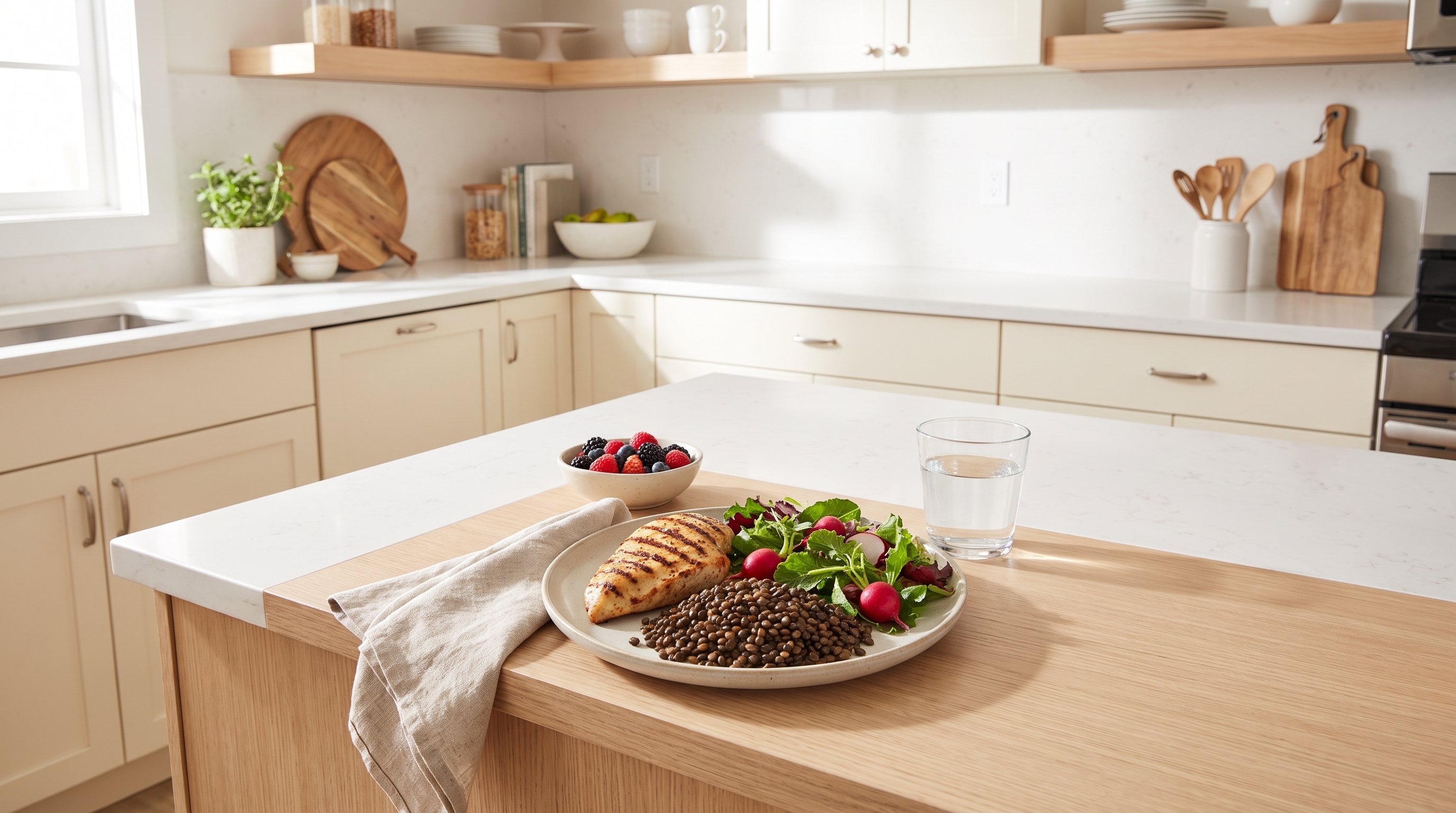 grilled chicken and lentils on a plate