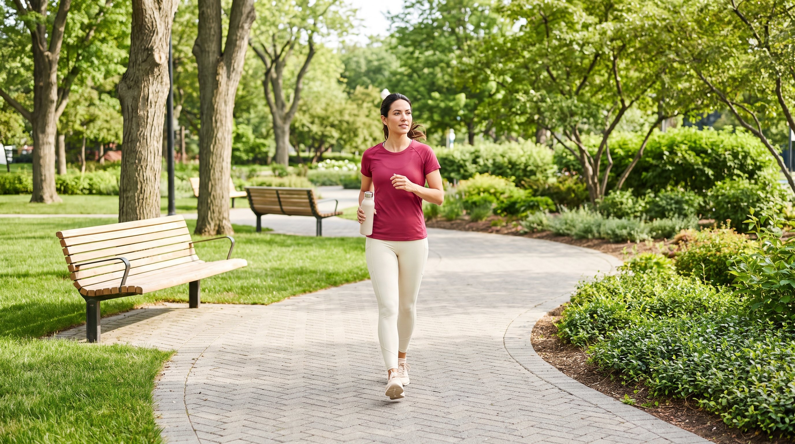 person walking along a city pavement checking a phone step counter