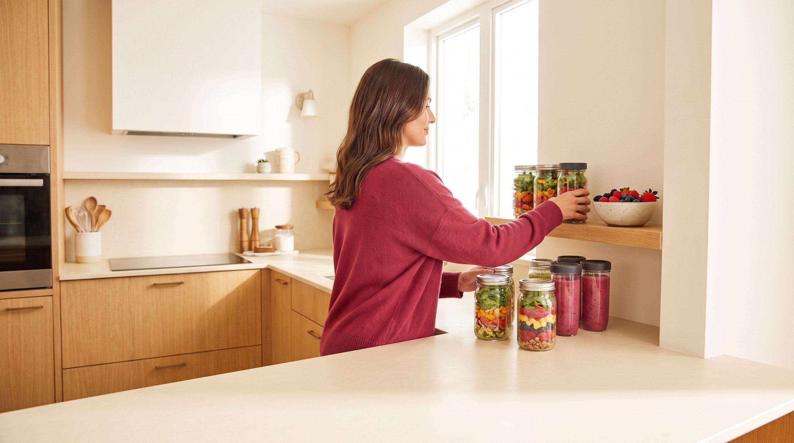woman logging food into phone at kitchen table woman logging food into phone at kitchen table