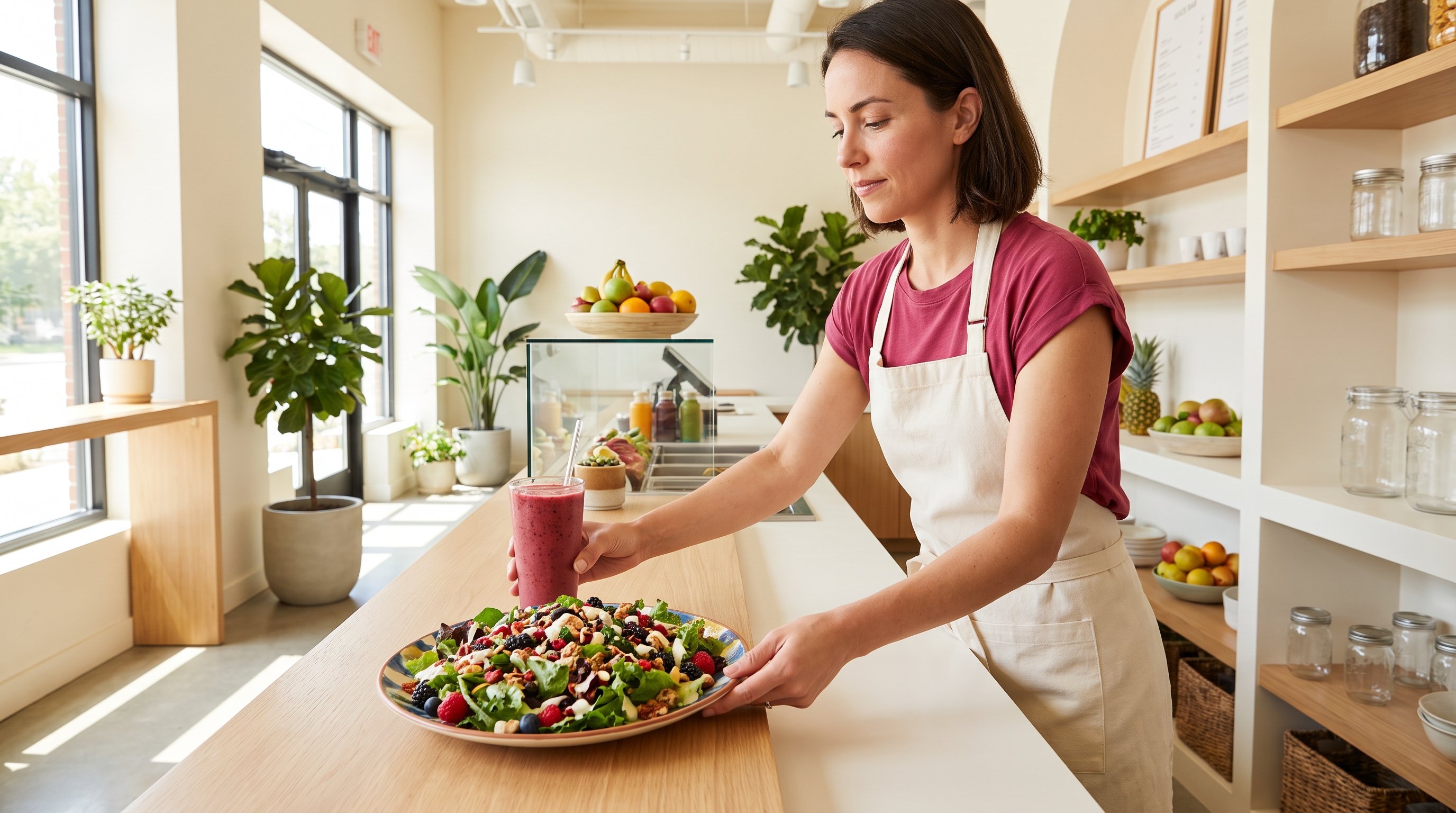 woman chopping vegetables on a wooden kitchen counter