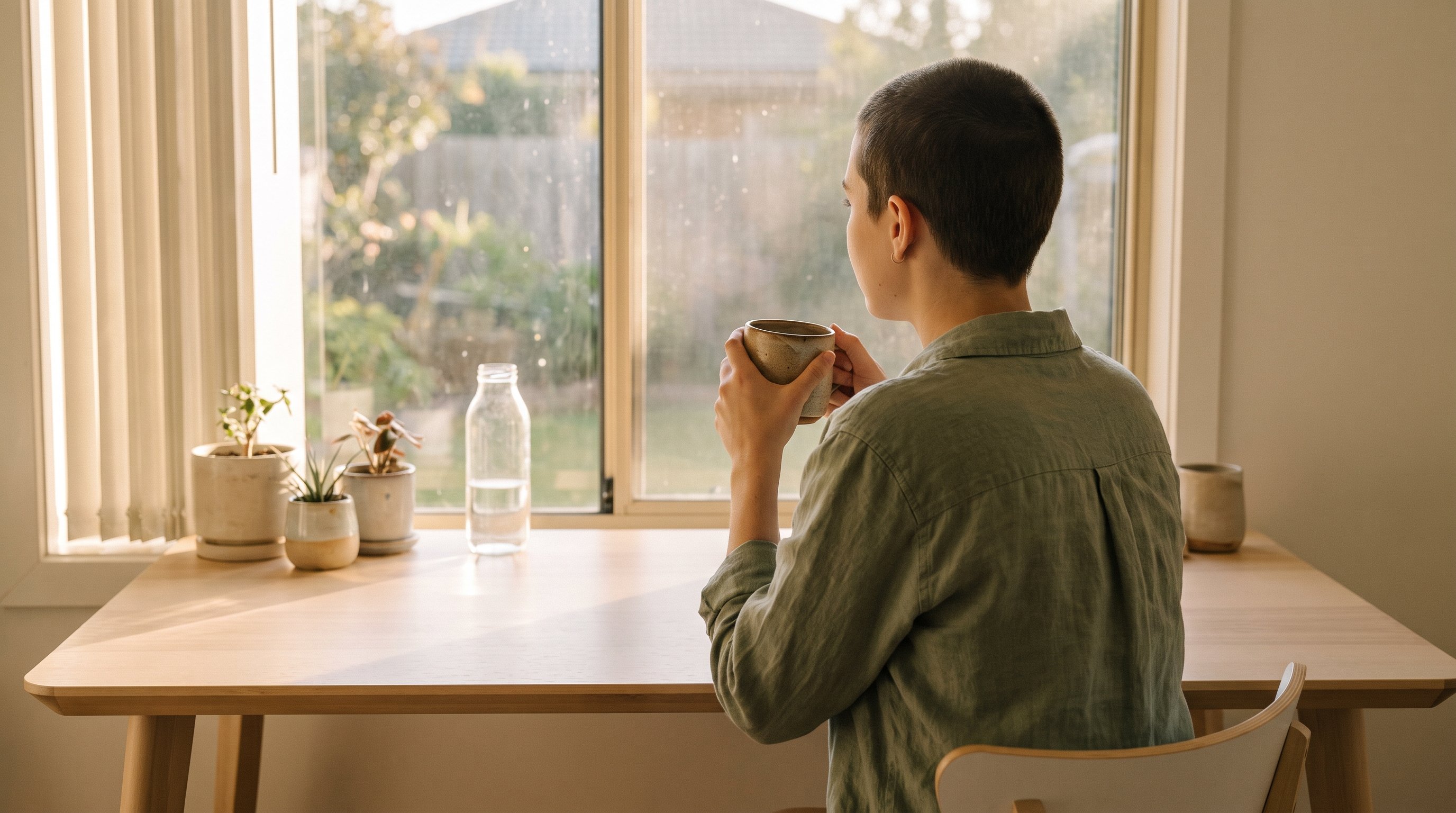 person placing phone face down on desk