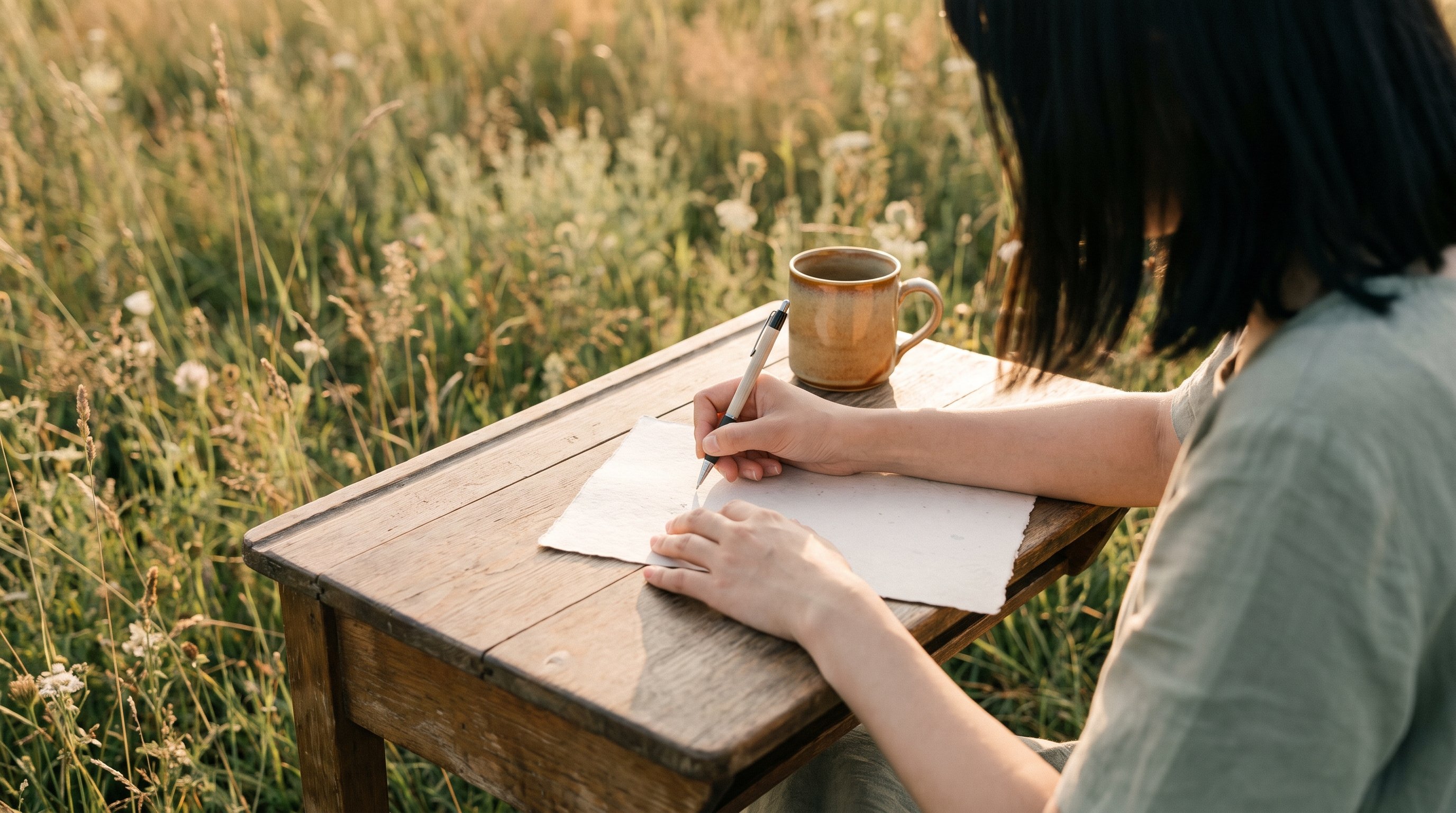 person writing a short to-do list in a notebook at a kitchen table