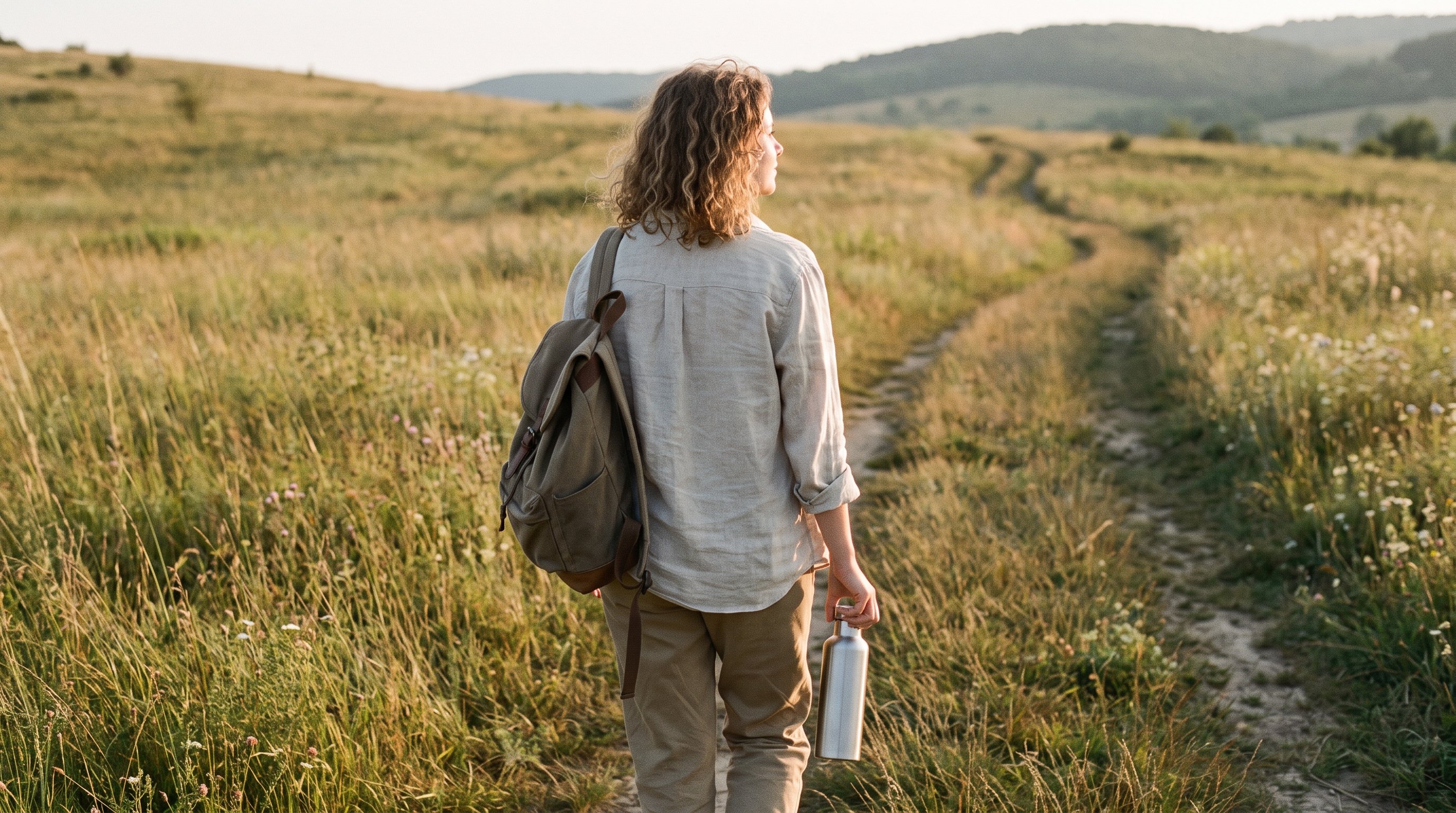 person taking a short walk outside mid-afternoon away from a desk