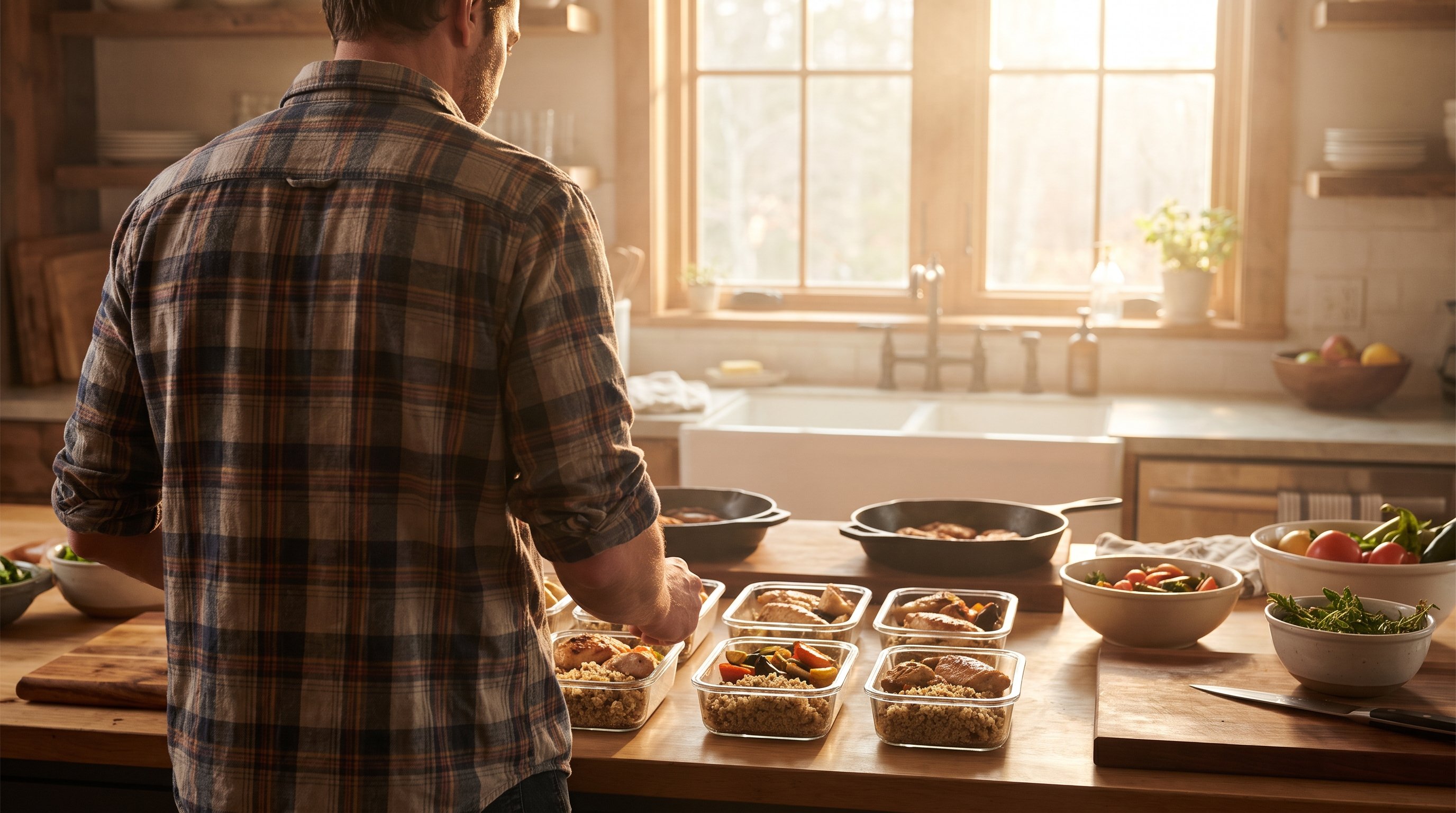 person meal prepping kitchen