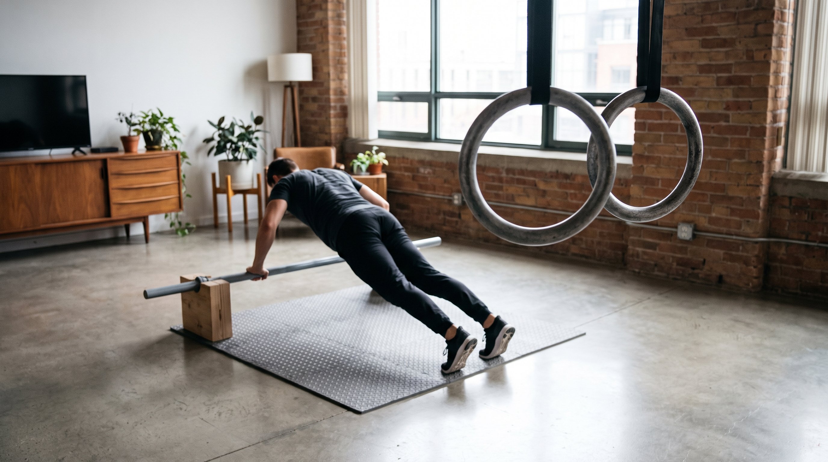 person doing a calisthenics workout at home