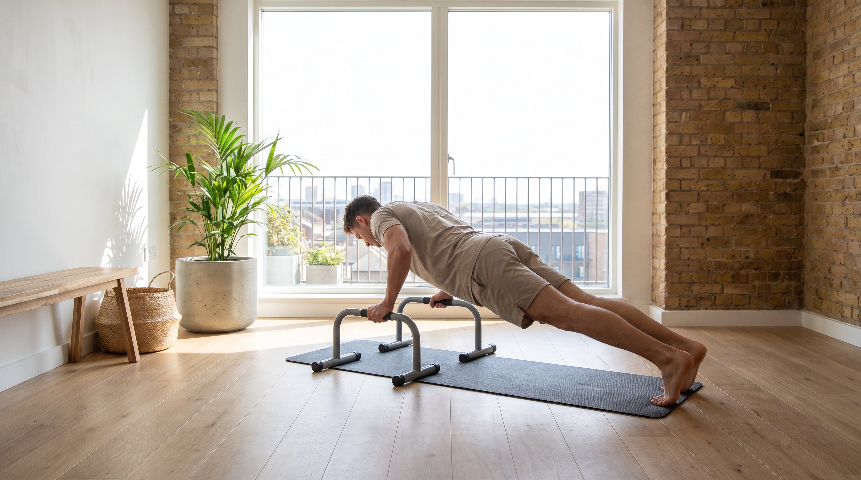 person doing a calisthenics workout at home