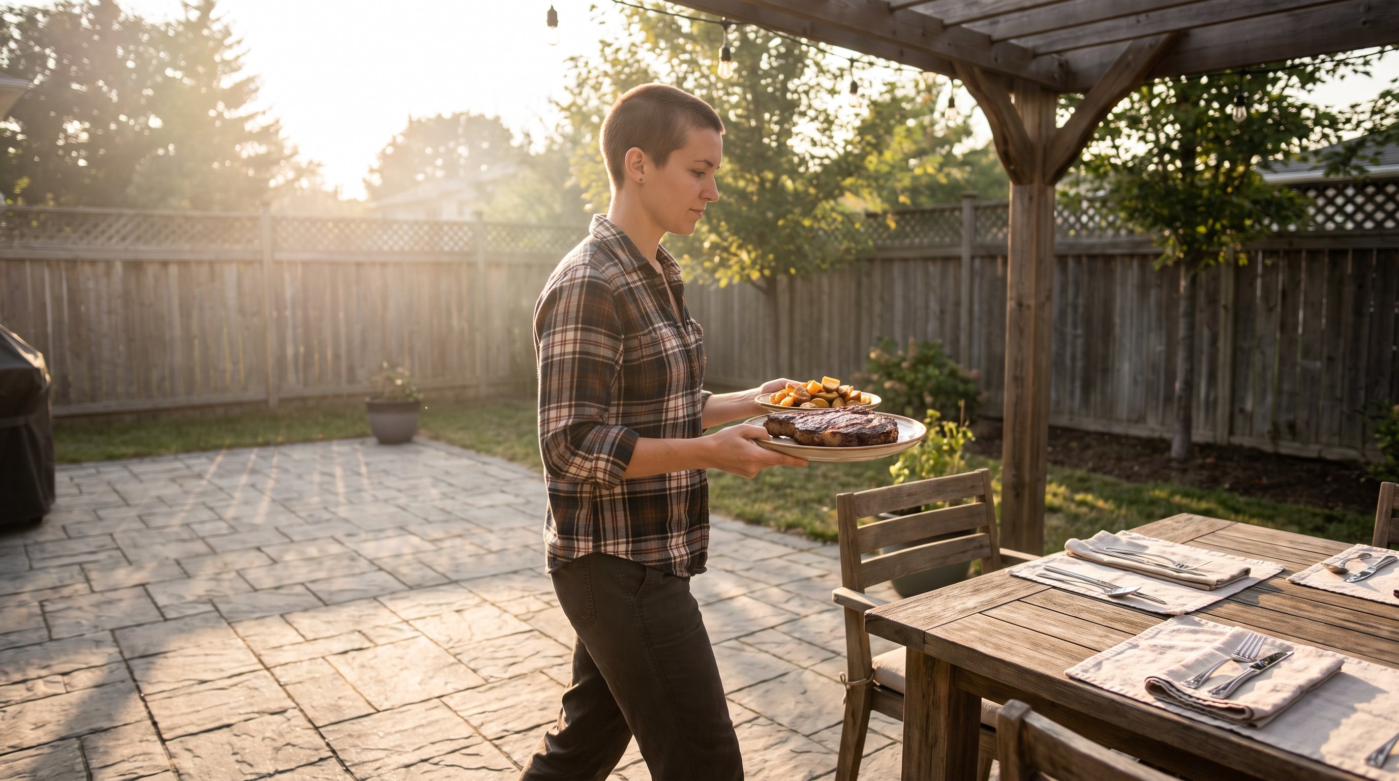 person salting a grilled steak in a home kitchen