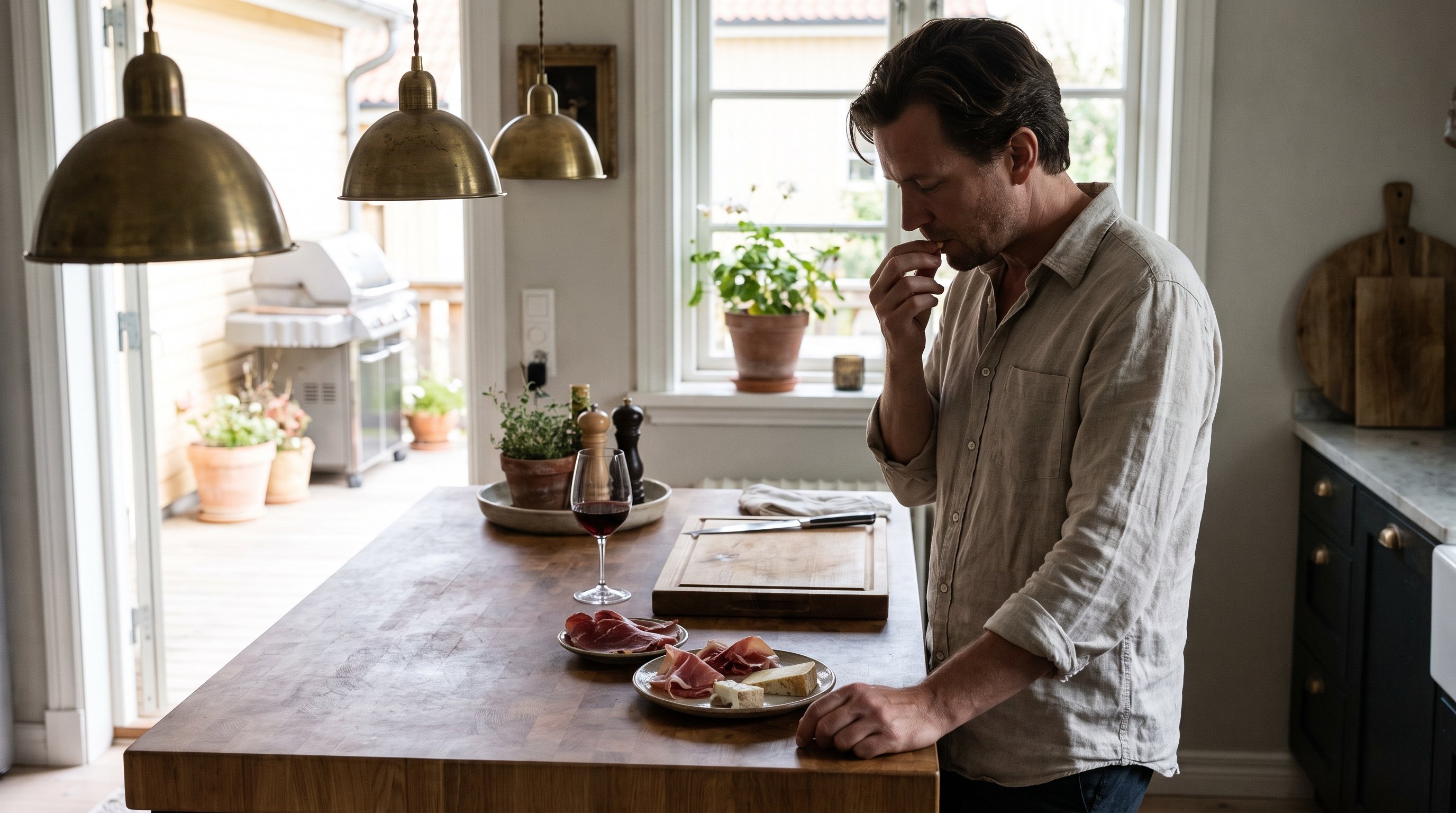 person reaching for cheese and meat snacks instead of a biscuit tin