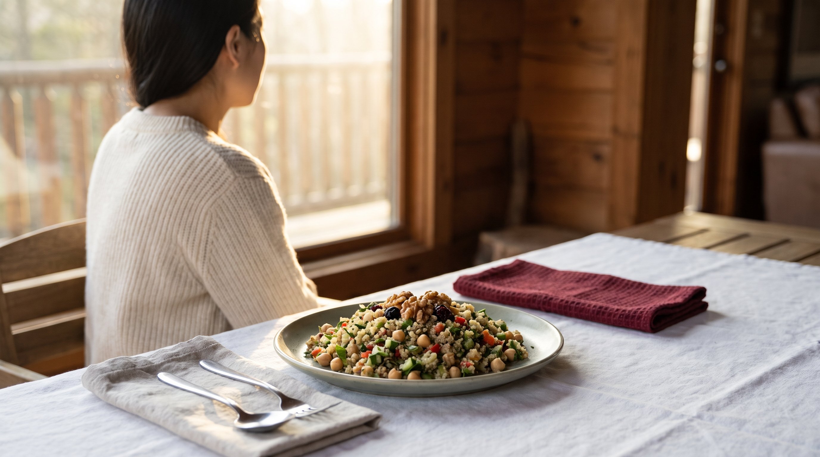 wooden table with oats, berries and nuts for breakfast
