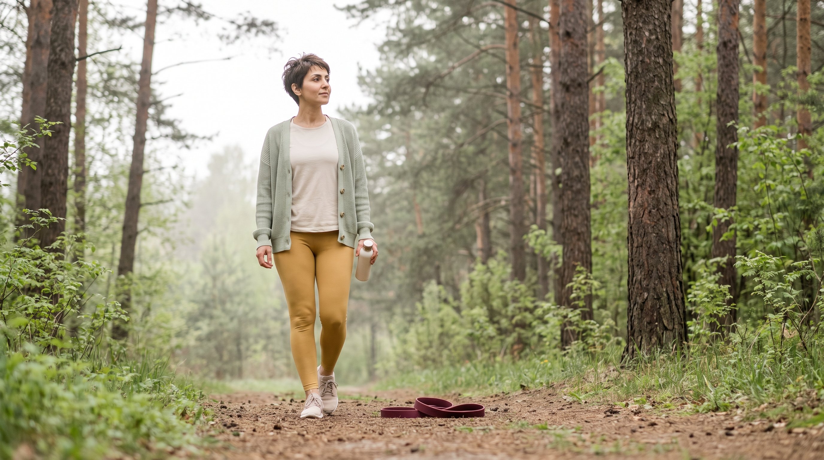 person walking briskly along a tree lined path