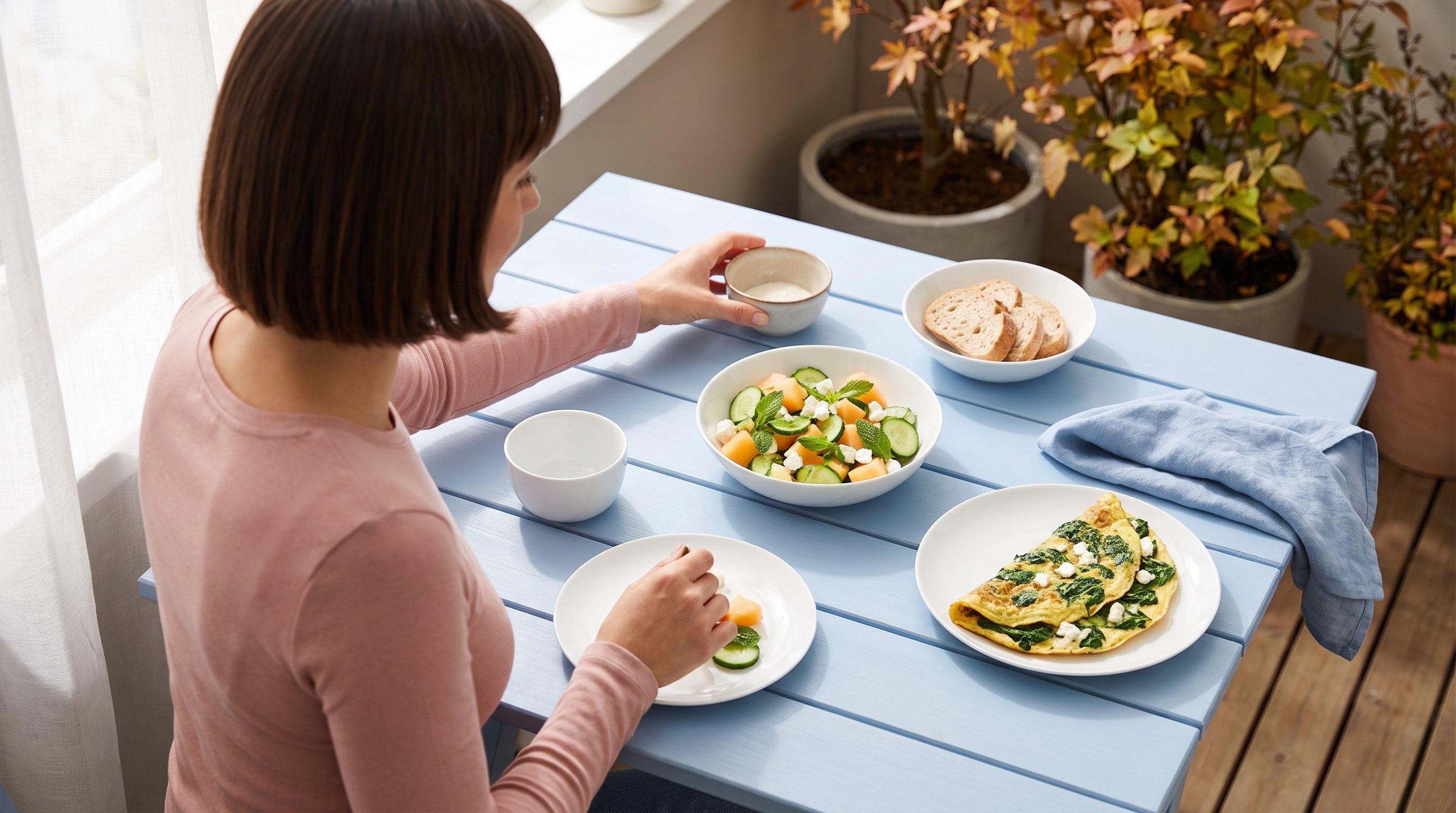 bowl of cucumber and melon salad on a kitchen table bowl of cucumber and melon salad on a kitchen table