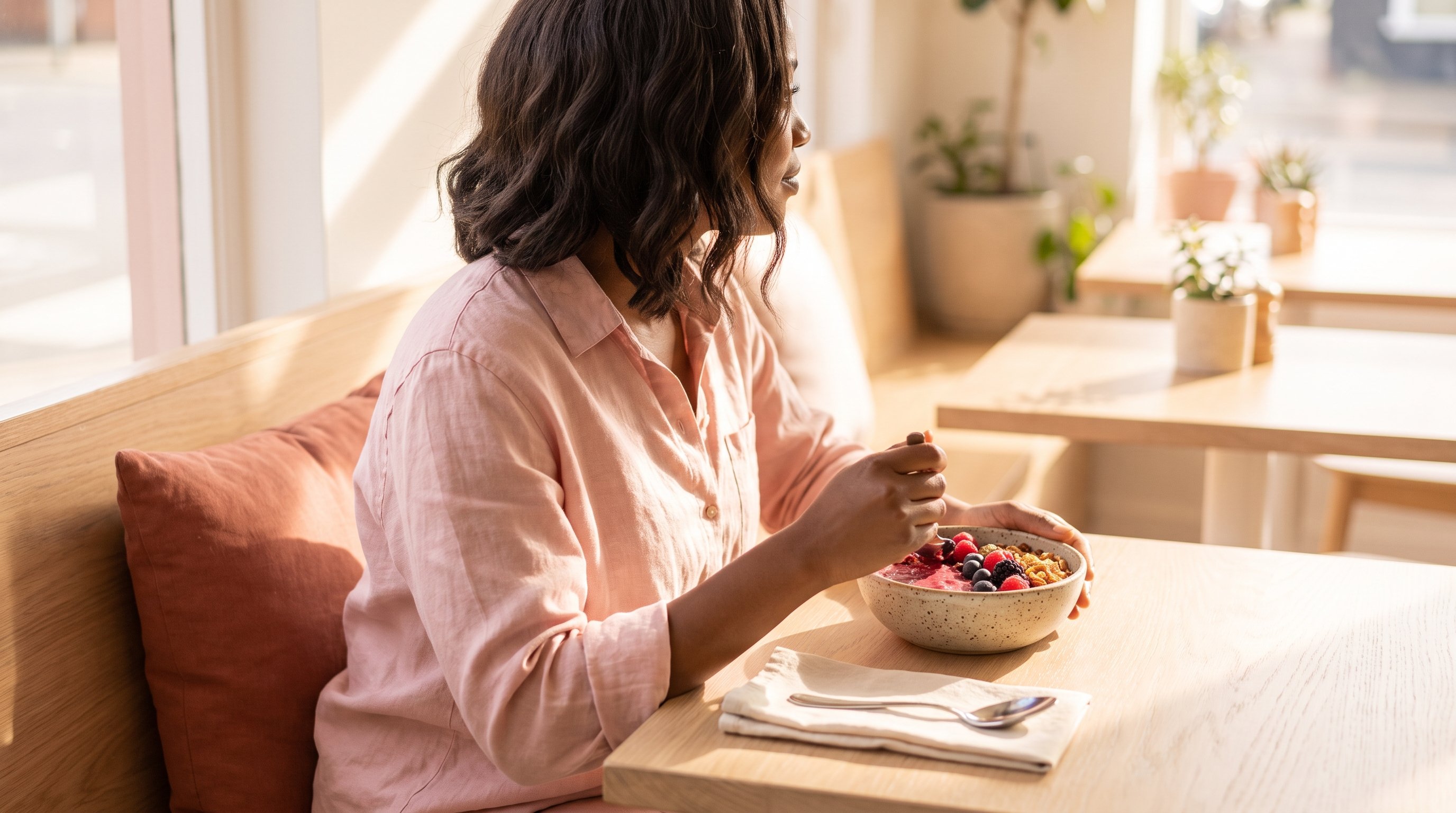 bowl of oats with berries on kitchen table