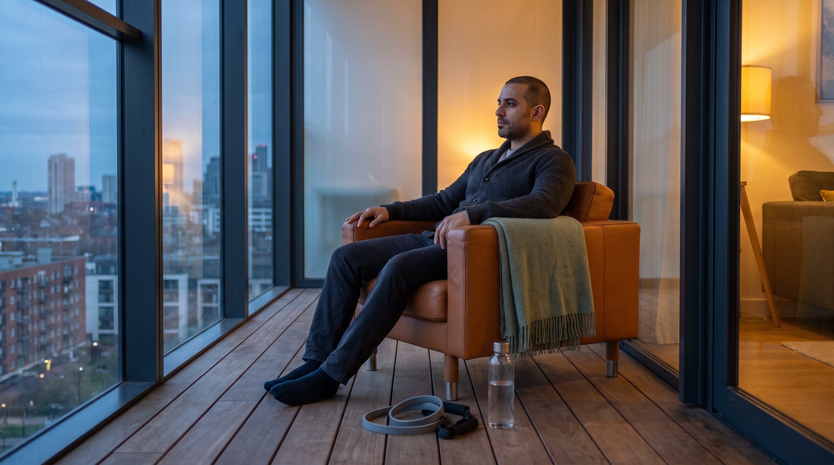 man relaxing at home following a kegel exercise routine