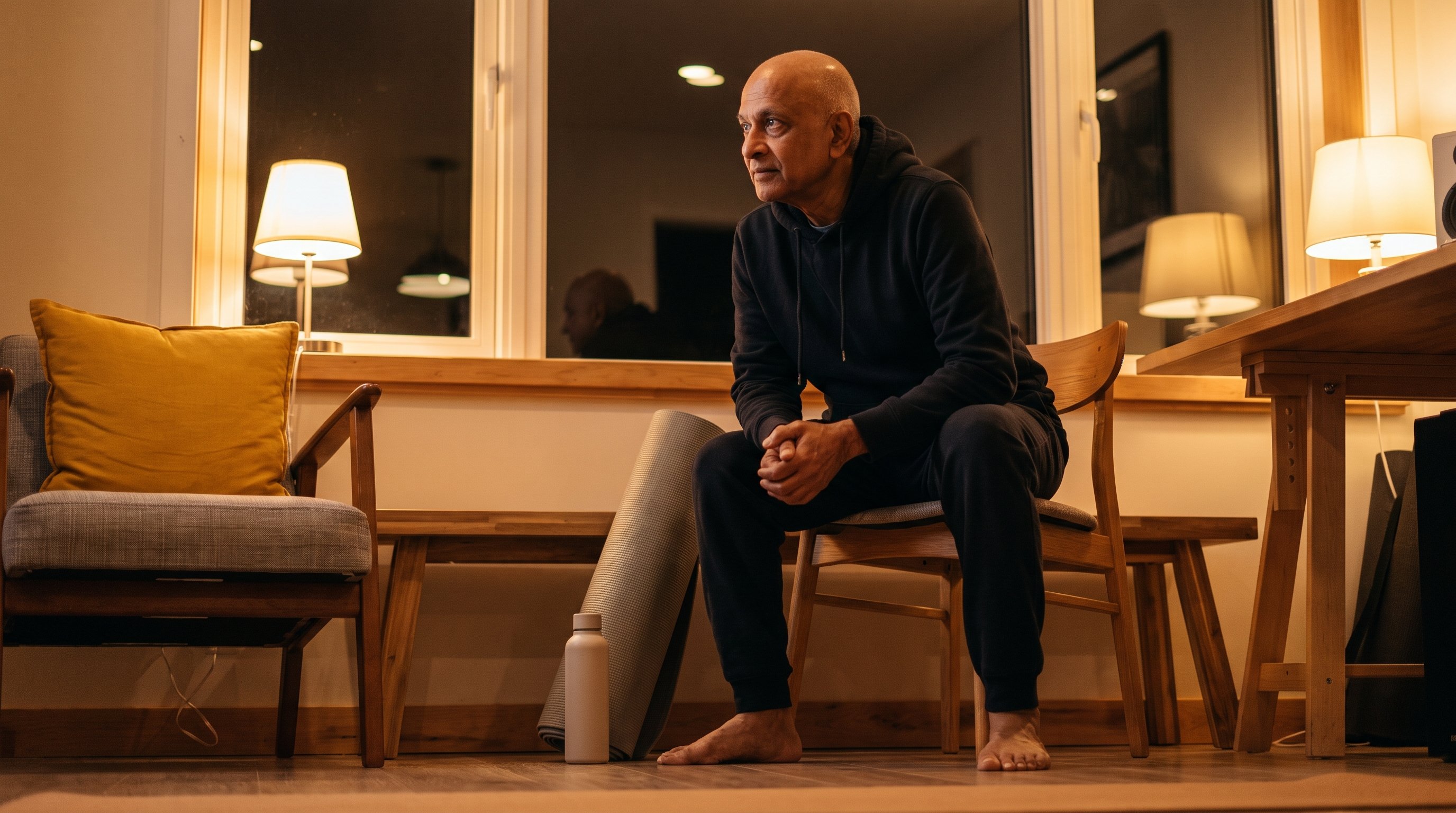 man relaxing at home following a kegel exercise routine