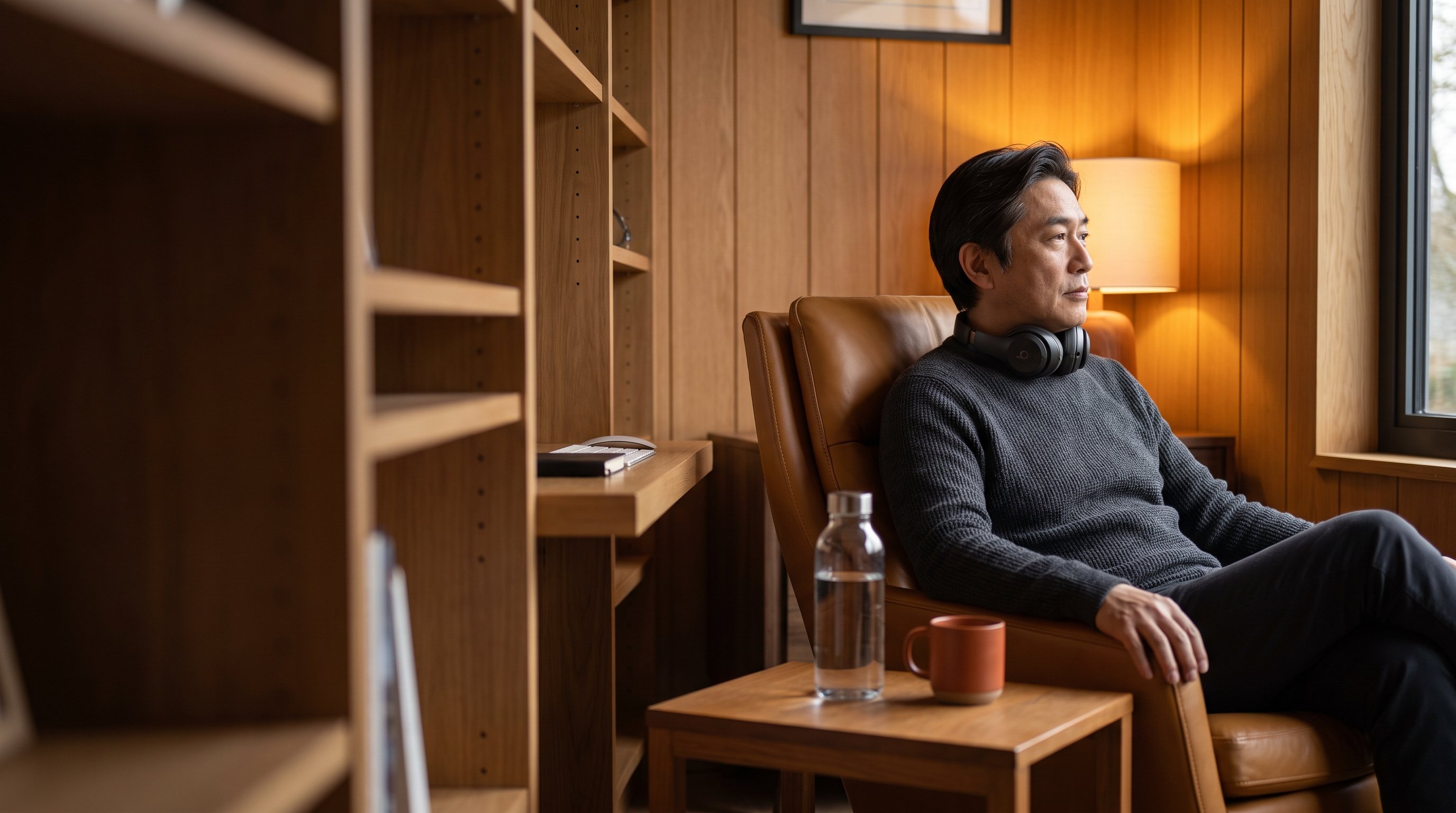 man relaxing at home following a kegel exercise routine